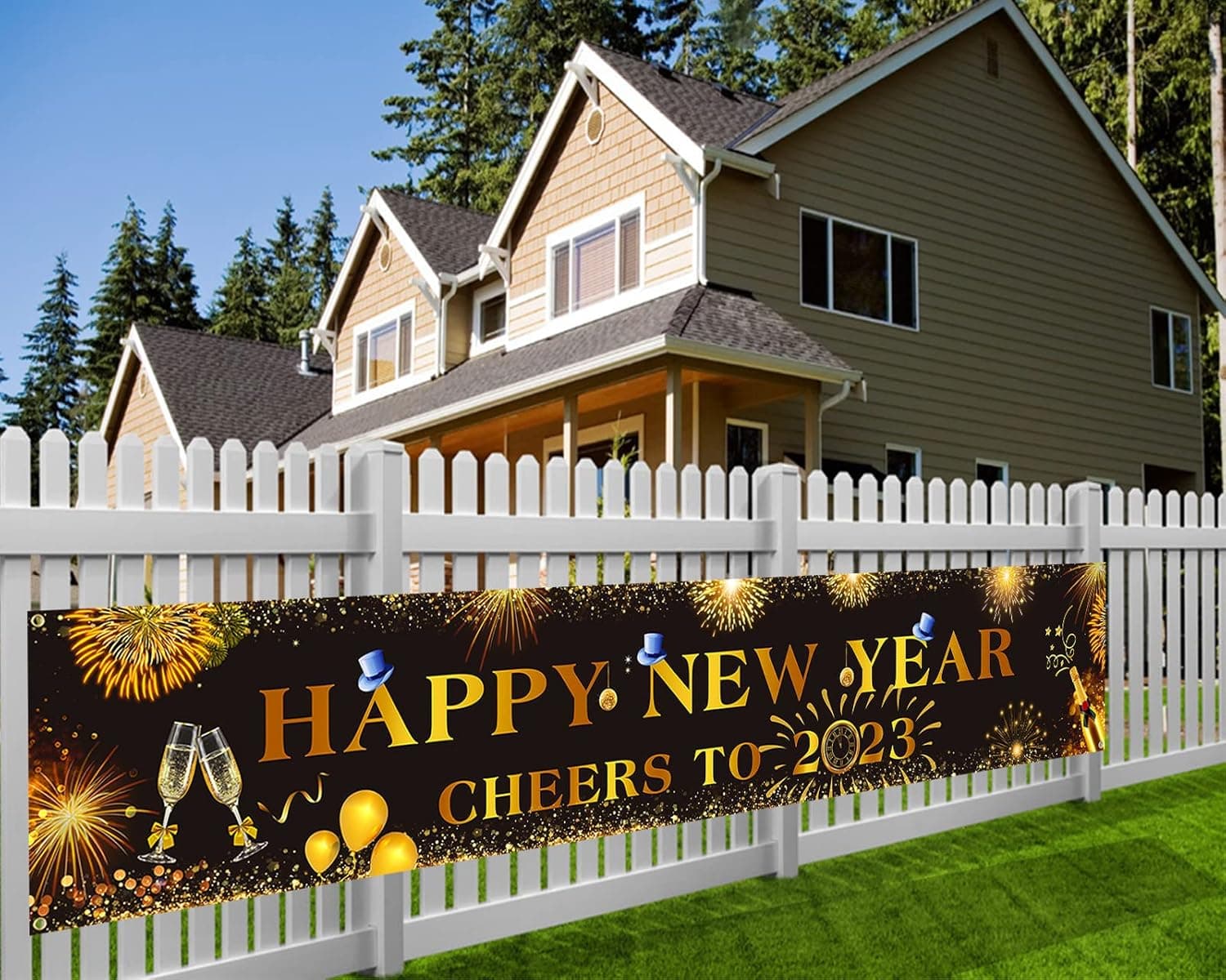 HOWAF Large Happy New Year Banner-Cheers to 2023 Banner. New Years Eve Party Supplies 2023 Decorations Welcome Door Banner for New Year Party Lunar New Year Graduation Party