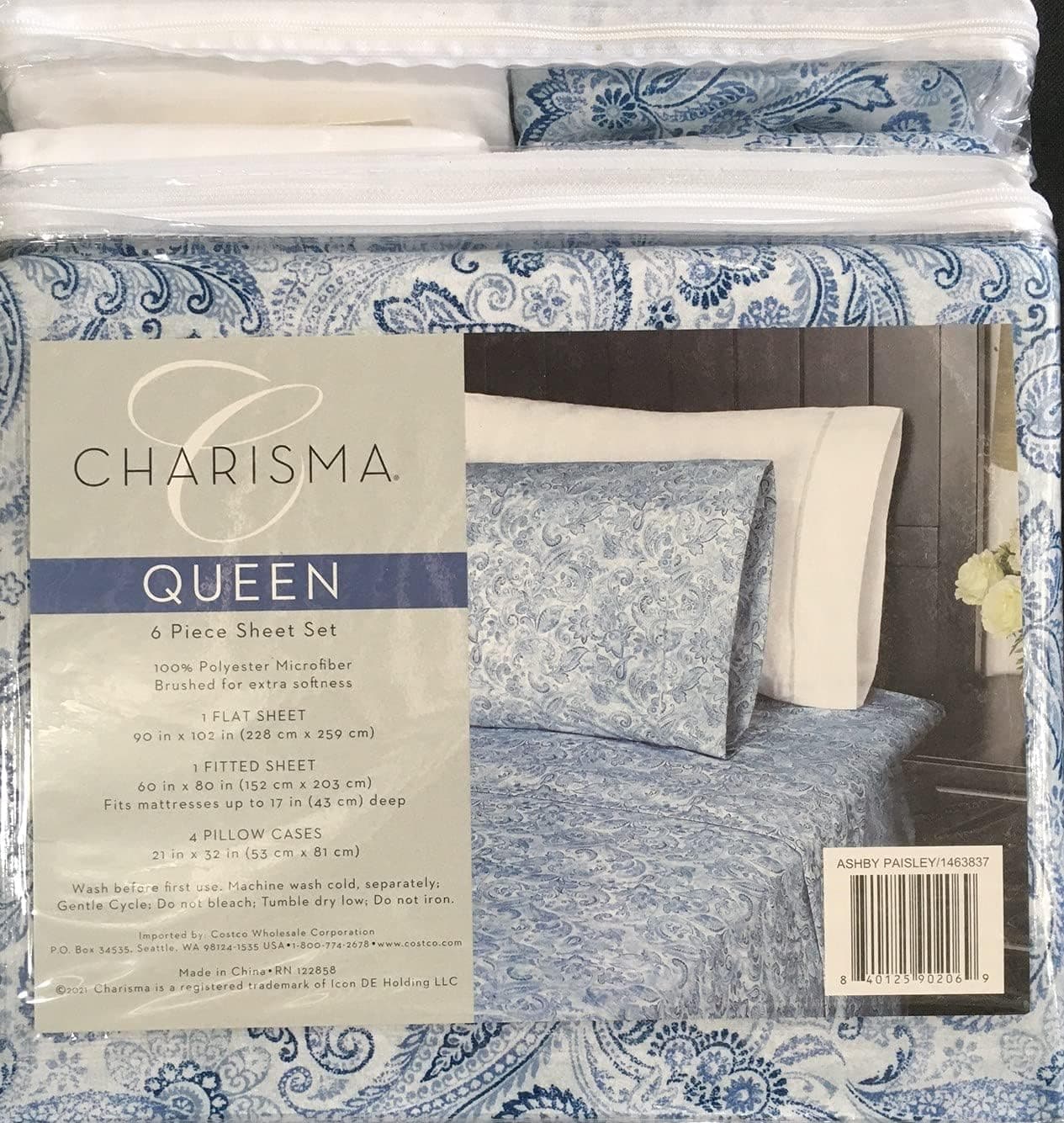CMA Charisma Microfiber Queen 6-Piece Sheet Set ASBY Paisley Brushed for Extra Softness