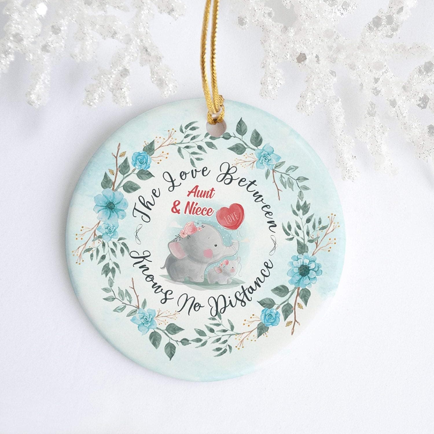 Lplpol The Love Between Aunt and Niece Knows No Distance Ornament Keepsake – Holiday Flat Circle Porcelain Ceramic Ornament