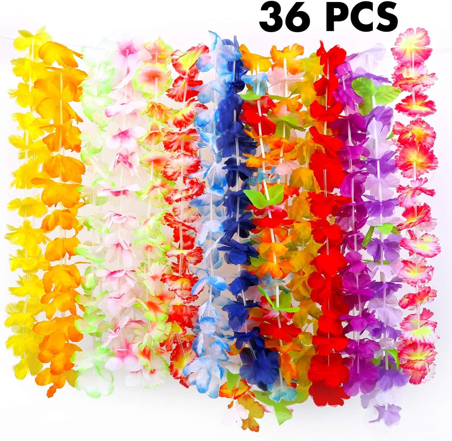 FUNNISM 36 Counts Tropical Hawaiian Luau Flower Lei Party Favors (3 Dozen)