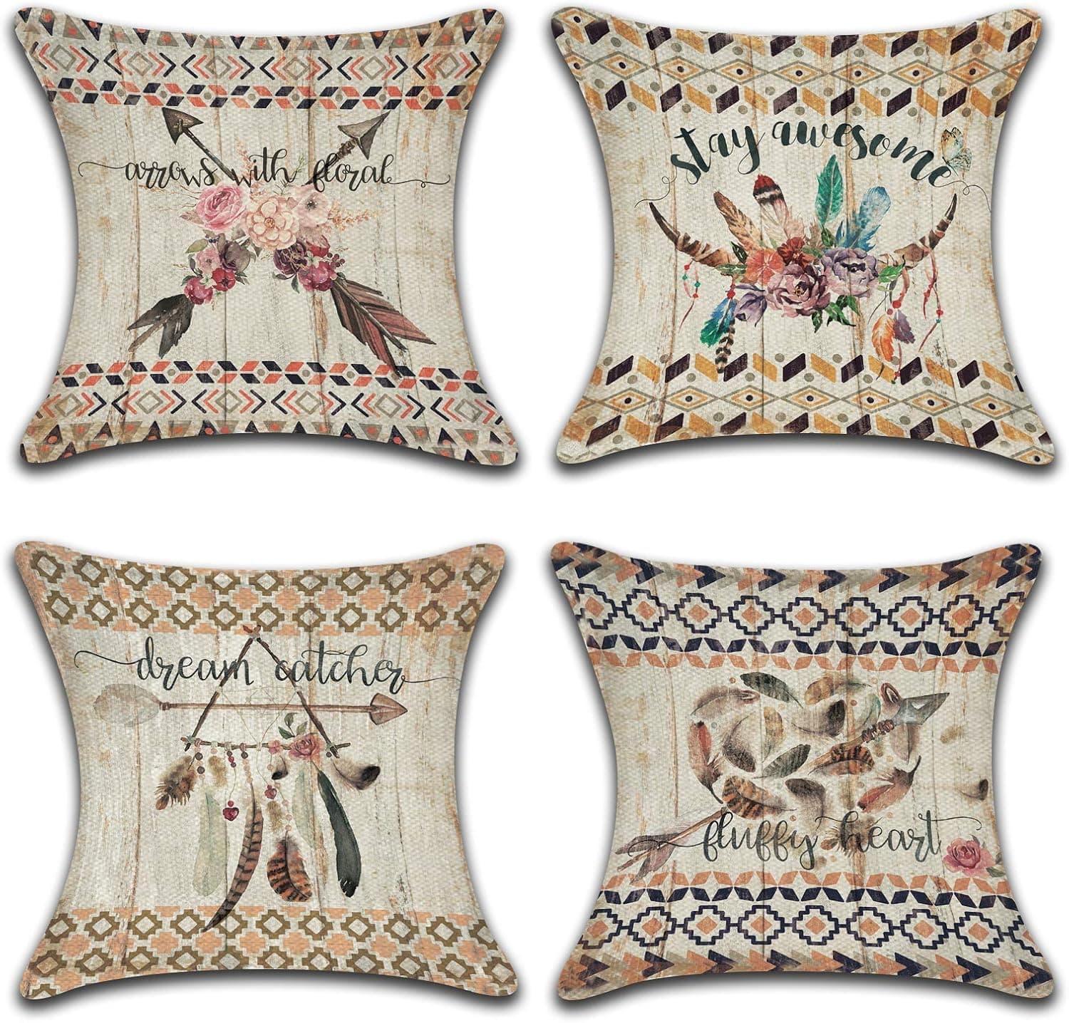 L1 Farmhouse Throw Pillow Covers Set of 4 (18x18, Dream Catcher)