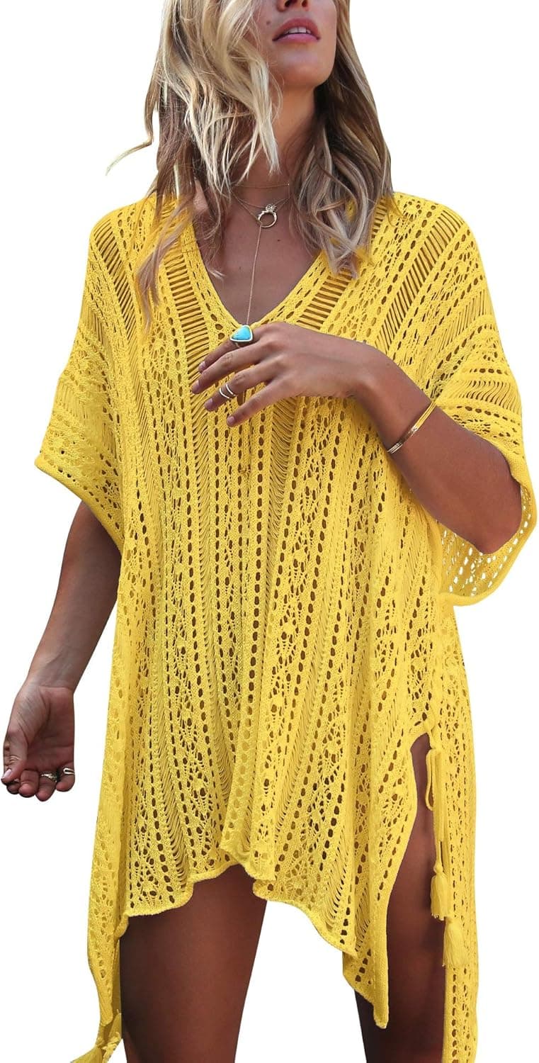 Wander Agio Beach Swimsuit for Women Sleeve Coverups Bikini Cover Up Net