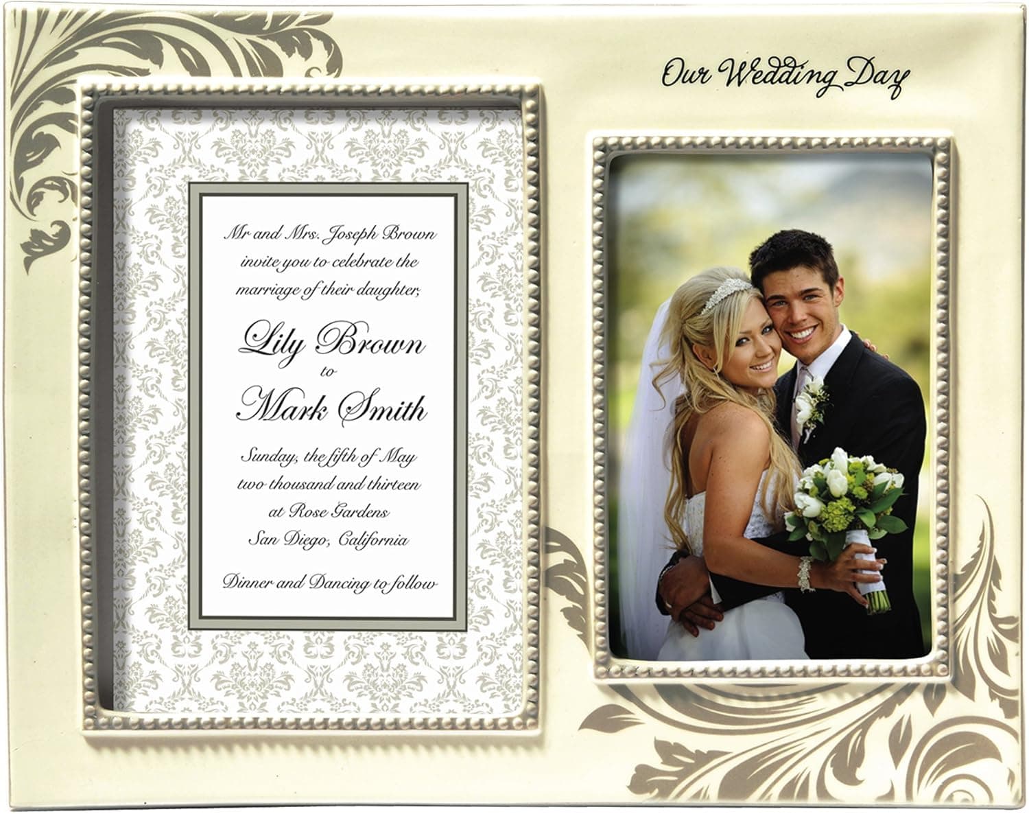 Grasslands Road "Our Wedding Day Double Photo Frame, 5 by 7 and 4 by 6-Inch, Creme, Ceramic, Gift Boxed