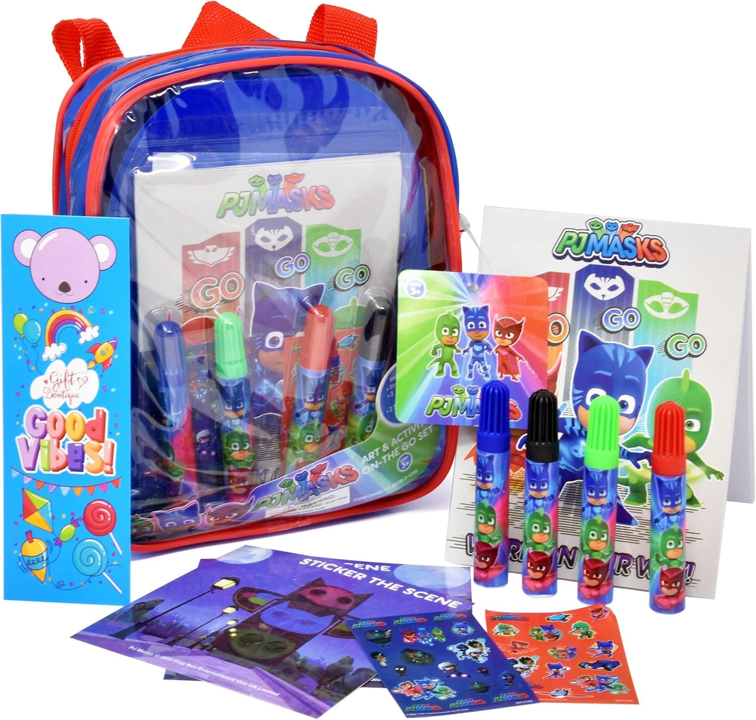 Gift Boutique PJ Masks Coloring and Activity Book Set, Includes Markers, Stickers, Sketch Pad Bookmark, Mess Free Crafts Color Kit in Mini Travel Backpack, for Toddlers, Boys and Kids