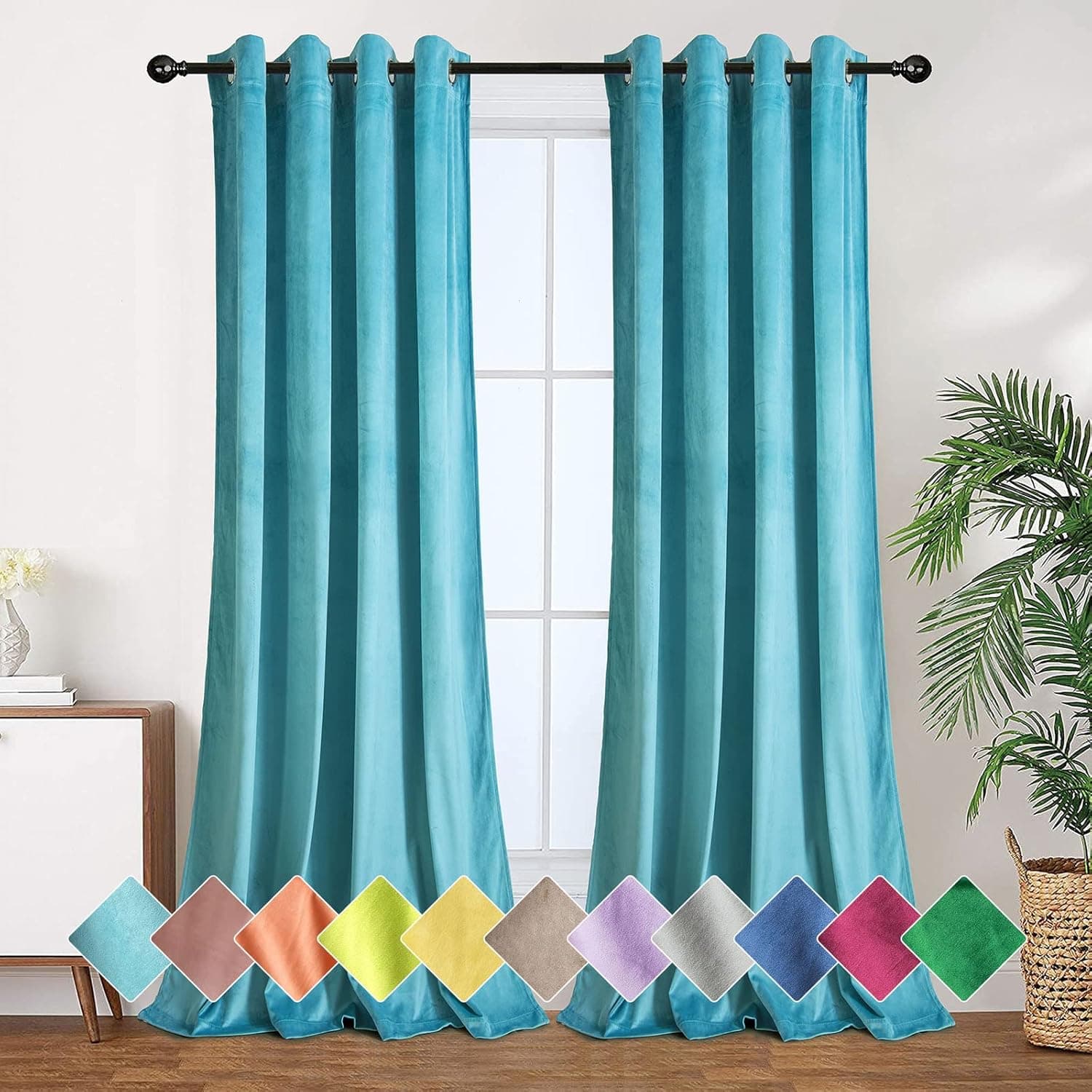 Tony's collection Turquoise Velvet Curtains 2 Panels Sets, Home Decor Window Covering Soundproof Velvet Blackout Curtain Panels for Guest Room/Bedroom(52x63 Inch, Turquoise, 2 Panels)