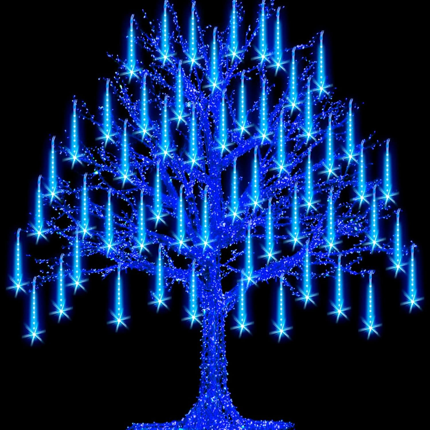 FYYZY Icicle Lights Snowfall Meteor Shower Rain Light Christmas LED Decoration Falling Drop String Light 8 Tubes 288 LEDs(Blue, 30cm), 1 Pack