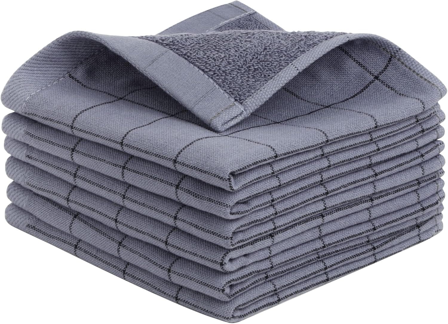 PiccoCasa 100% Cotton Terry Kitchen Dish Cloths, Highly Absorbent, Quick Drying Kitchen Washcloths Dish Towel - Great for Household Cooking Cleaning, 6 Pack, 13 x 13 Inches - Steel Blue