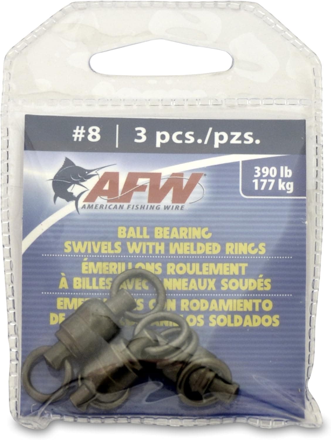 American Fishing Wire Black Ball Bearing Swivels (3 Pieces), Size 8, 390 Pound Test