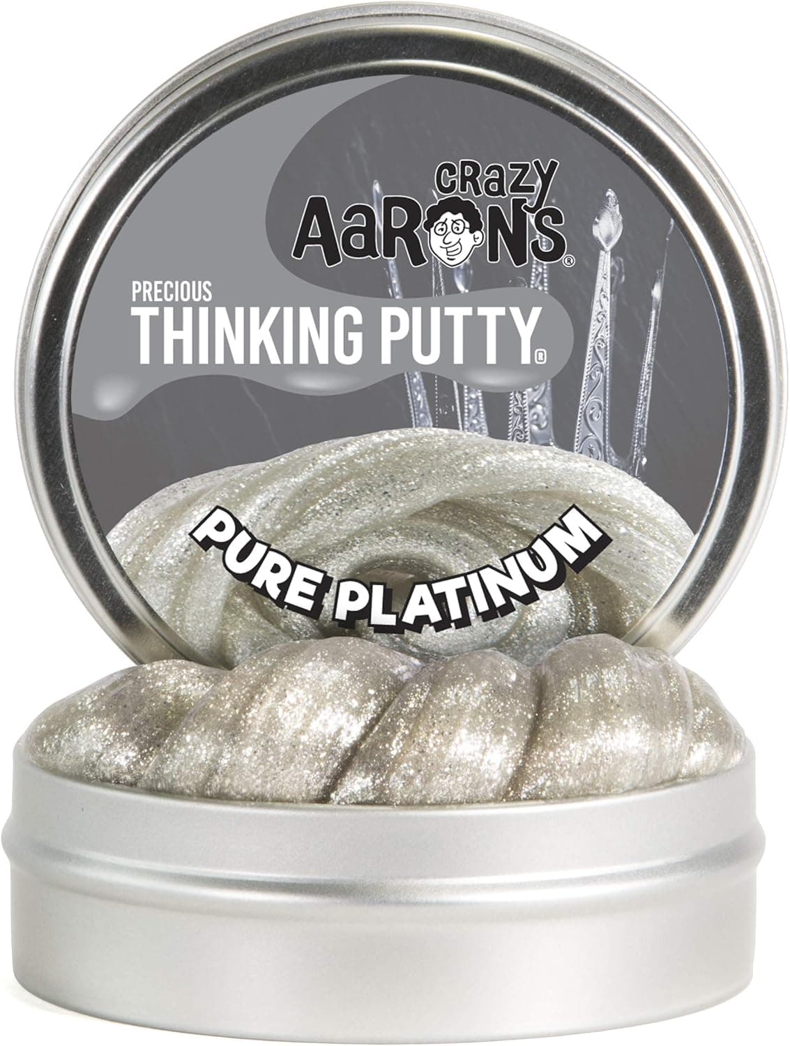 Crazy Aaron's Thinking Putty (1.6 oz) Precious Metals Pure Platinum Sparkle Putty - Never Dries Out