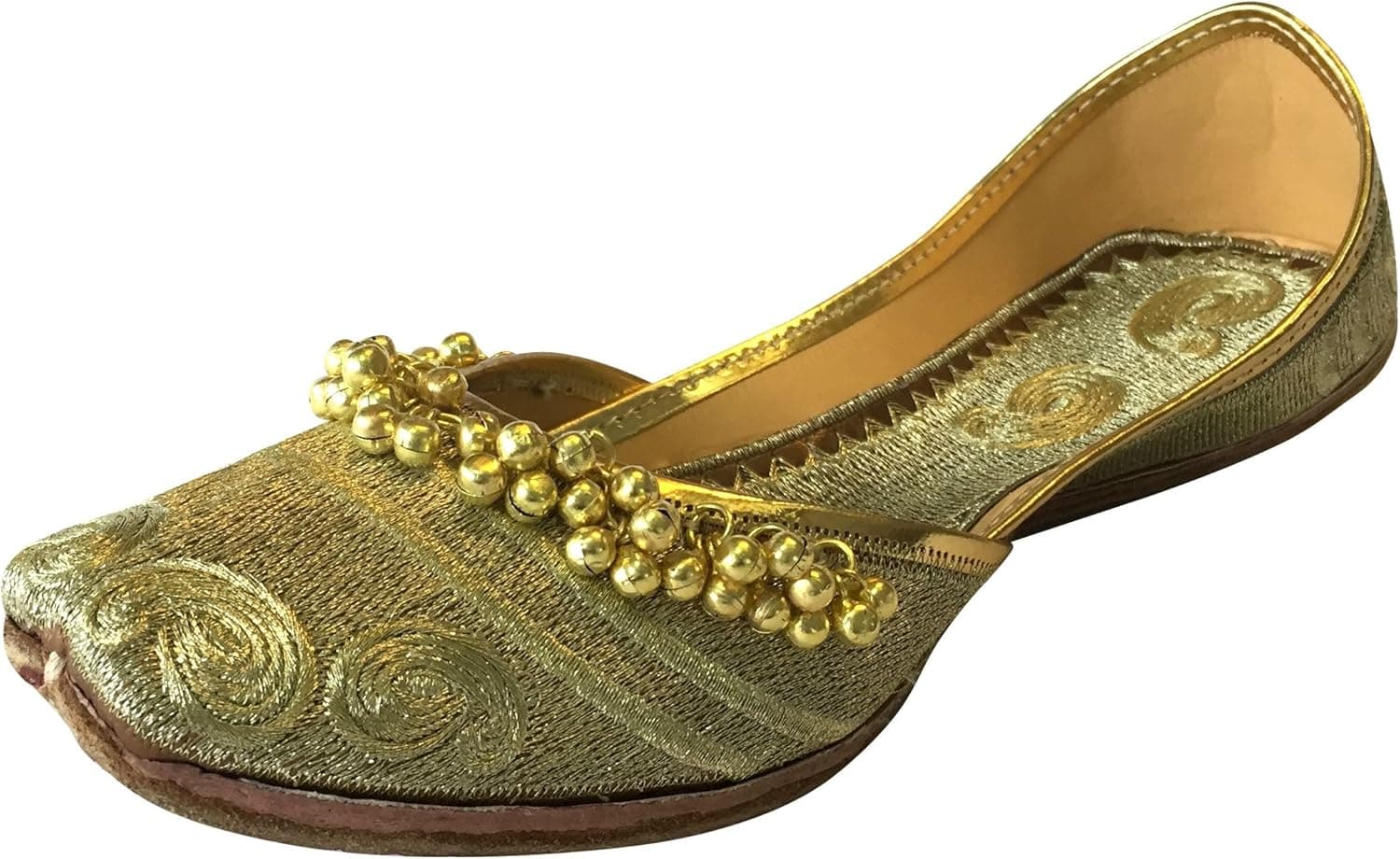 Step n Style Women's Gold Ghungroo Punjabi Jutti Khussa Shoes Ethnic Mojari Flat Ballet