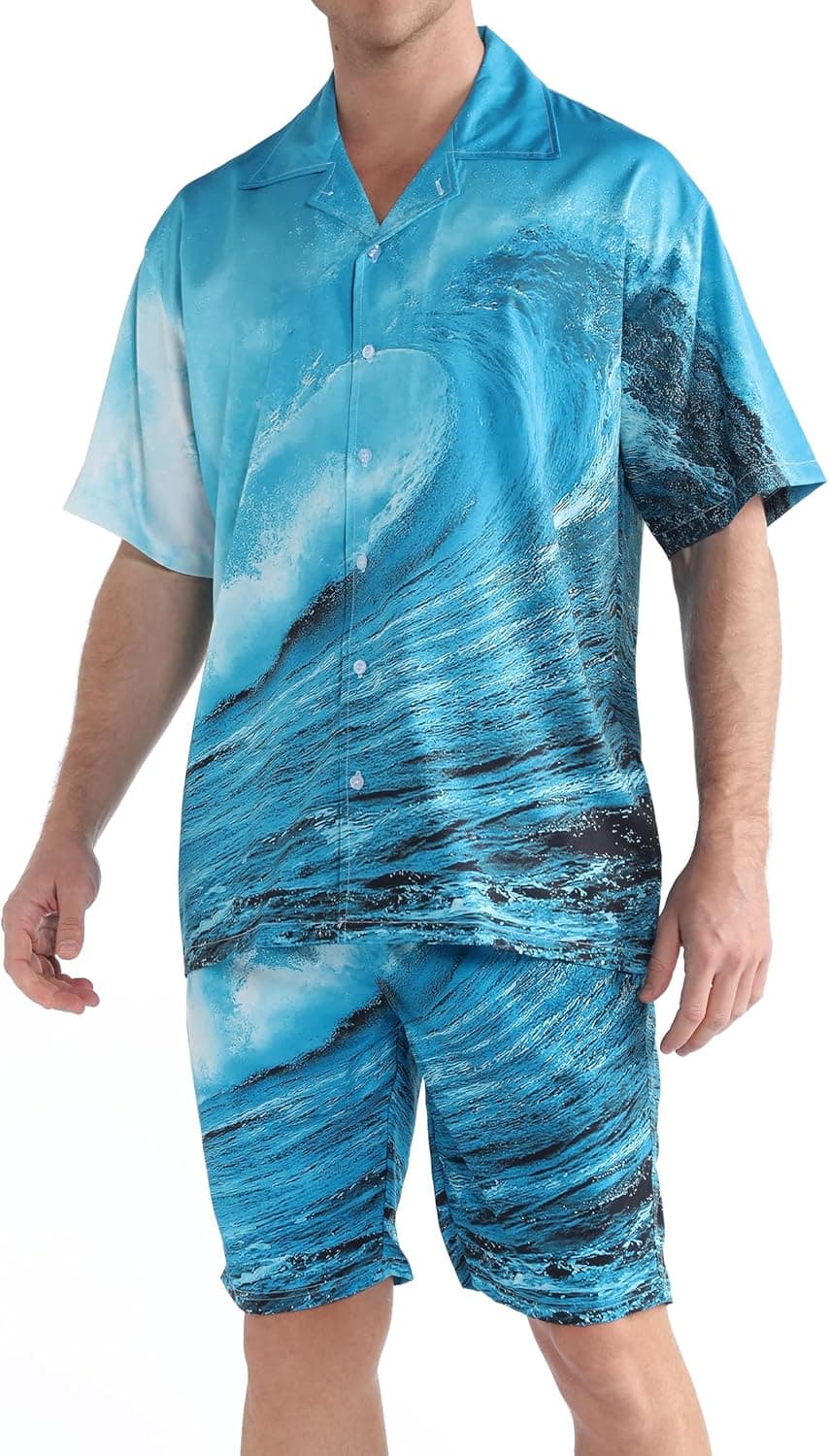 APTRO Men's Hawaiian Sets Quick Dry Relaxed Fit 4 Way Stretch Beach Shirt Suits