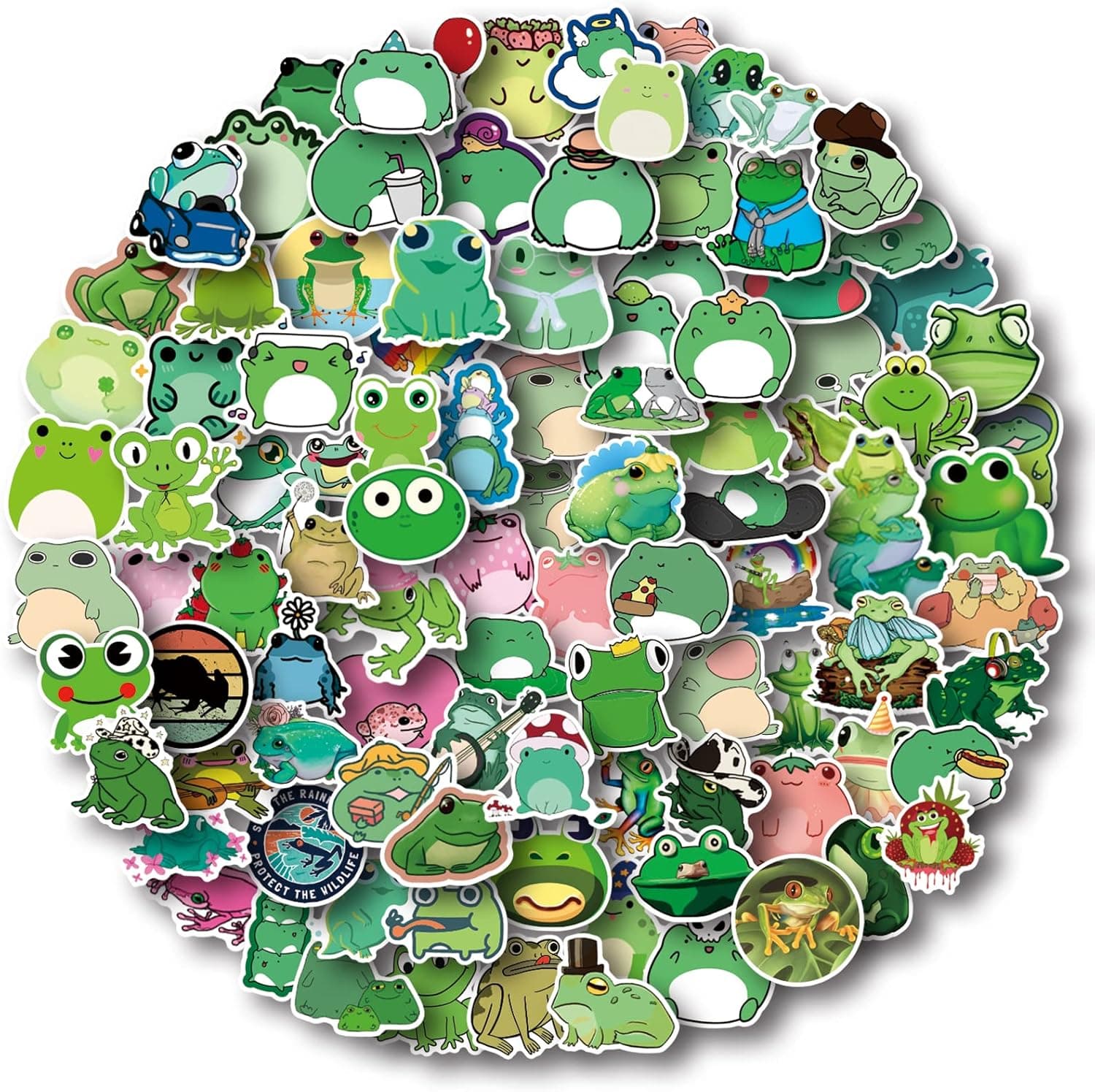 Aowplc Frog Stickers - Waterproof Cute Vinyl Stickers Pack for Water Bottles, Laptops, Phone Case, Luggage Decoration - 103 Pcs/Pack