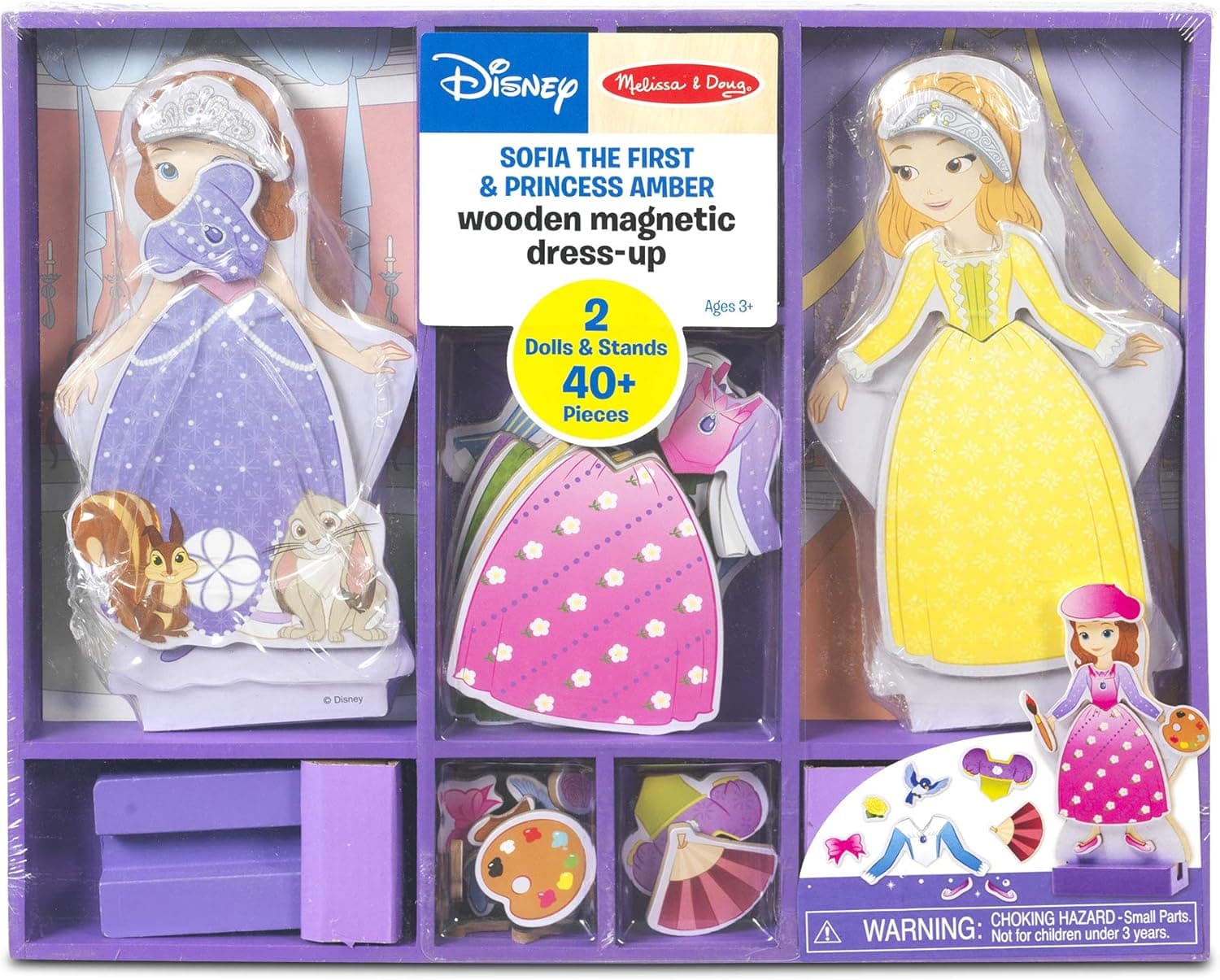 Melissa & Doug Disney Sofia the First and Princess Amber Magnetic Dress-Up Wooden Doll Pretend Play Set