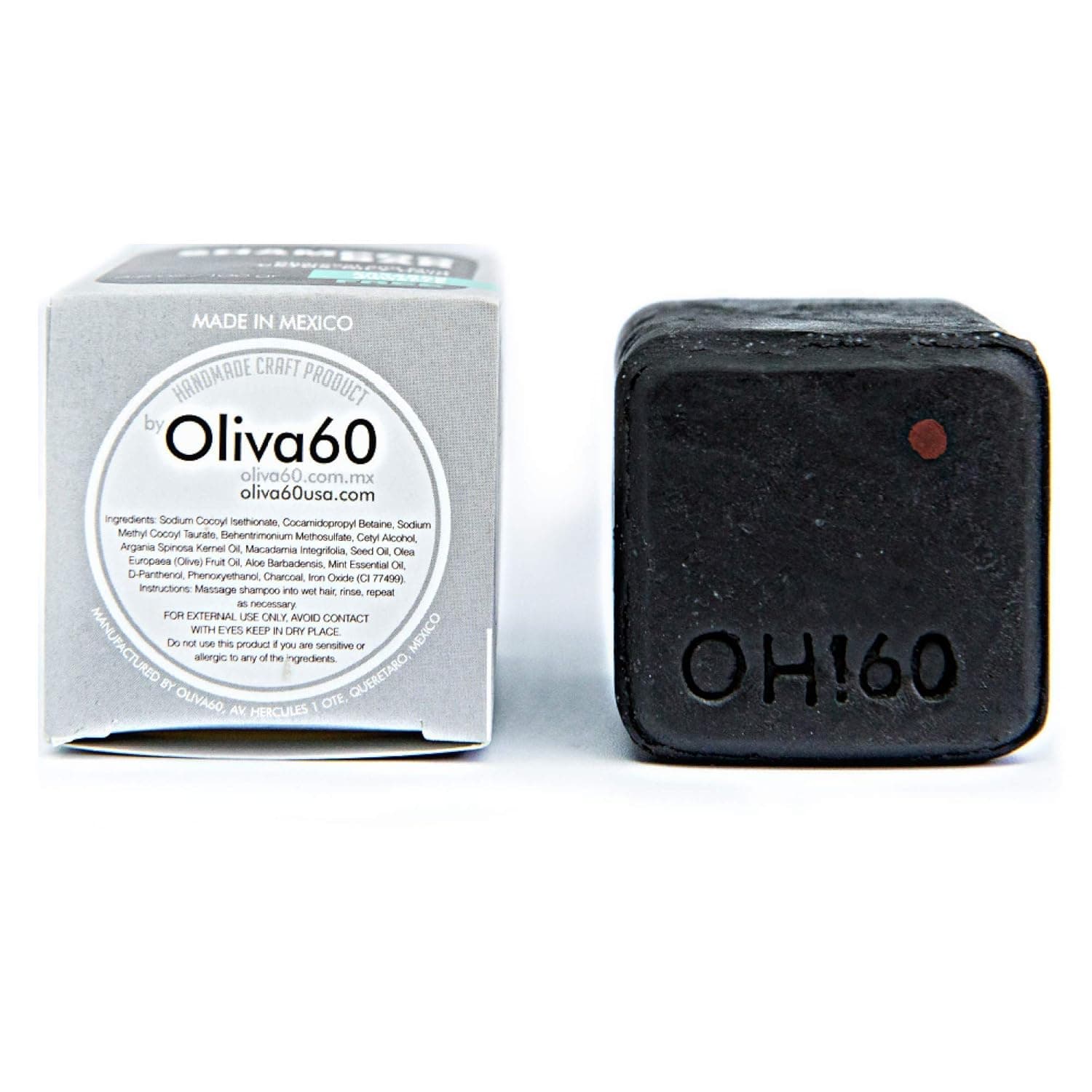 Oliva60 Shampoo Bar with Olive, Argan and Macadamia Oil, Sulphate and Paraben Free, 3.5 oz(Charcoal Mint)