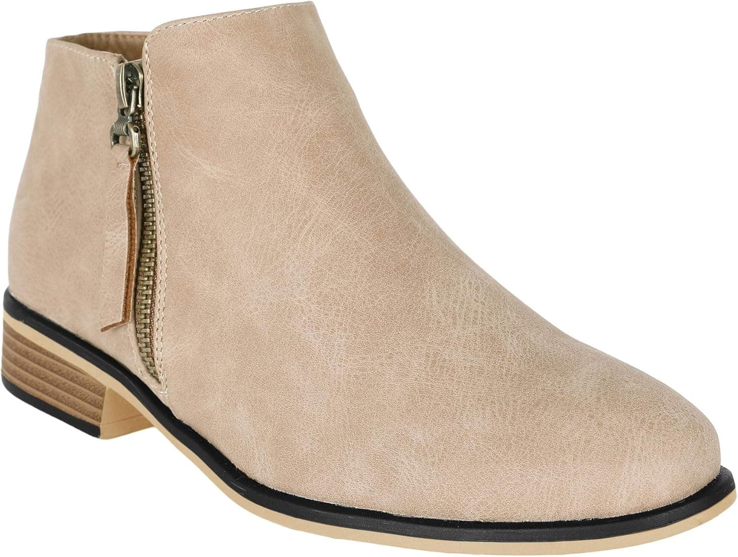 Ruanyu Womens Ankle Boots Low Stacked Heel Round Toe Side Zipper Winter Western Booties