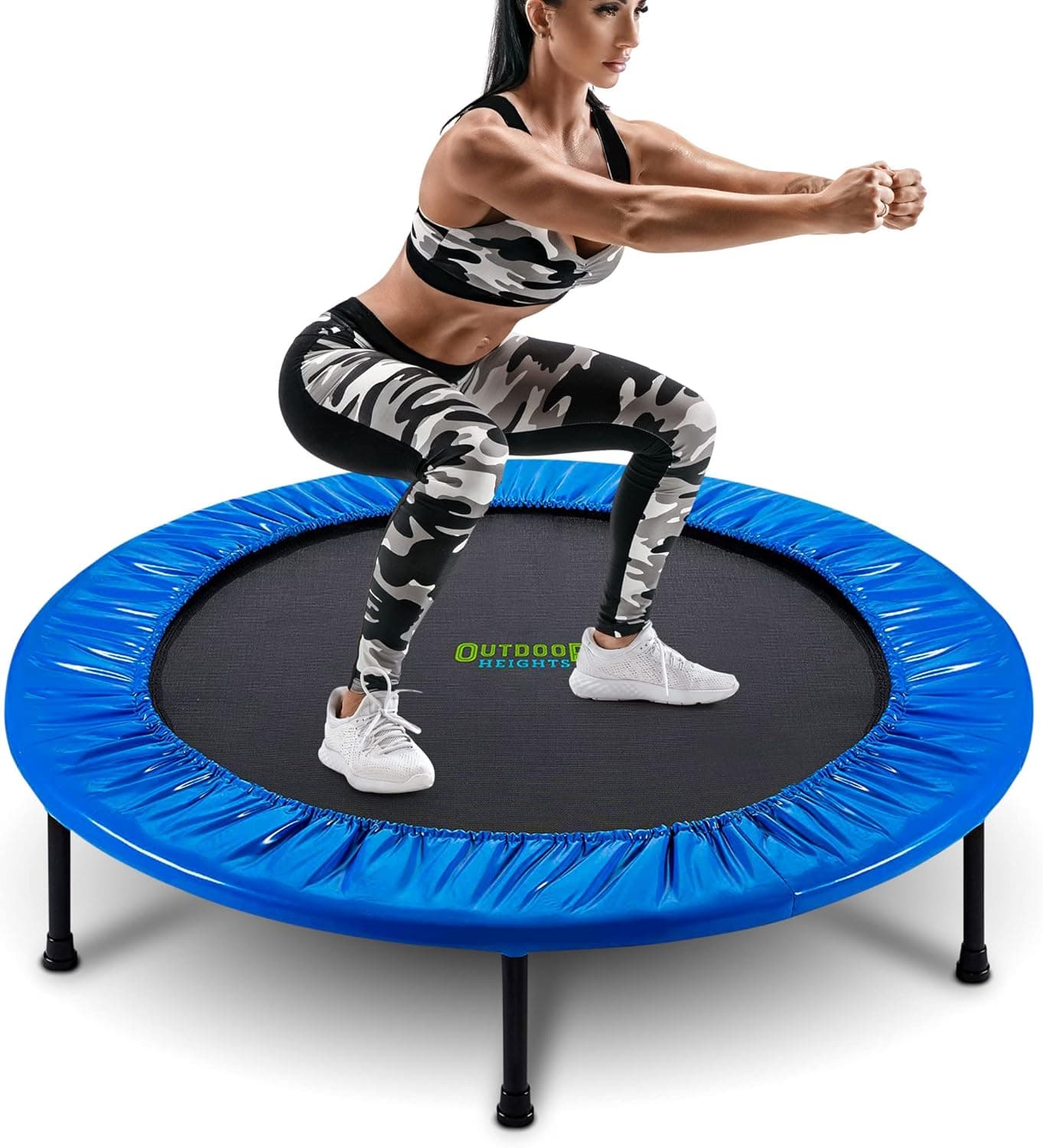 Outdoor Heights Mini Trampoline, Exercise Fitness Rebounder for Adults & Kids, for Indoor & Outdoor Use, Foldable, Pre-Attached Springs, with Handle,