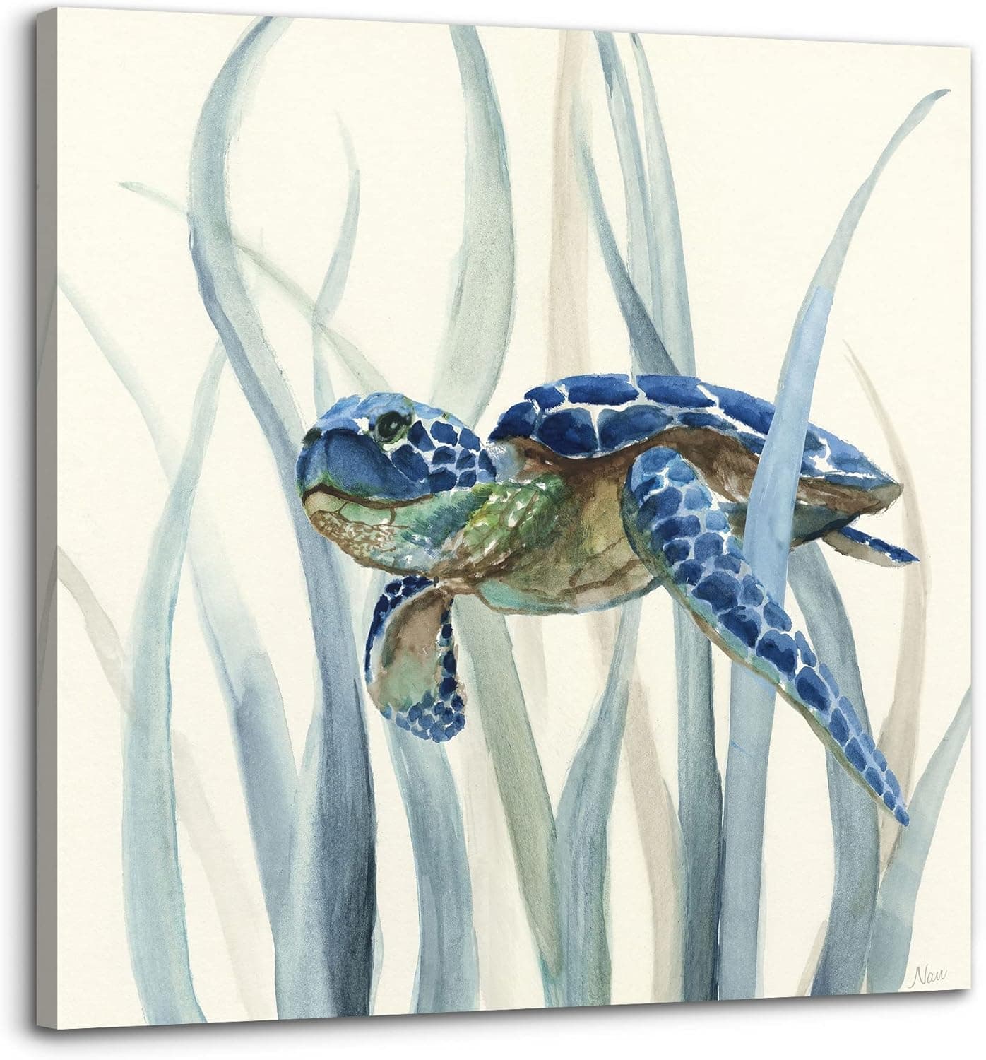 Bathroom Canvas Wall Art Blue green Sea Turtle Theme Wall Decor Ocean Painting Pictures for Kids Room Decor Modern Framed Artwork for Bedroom Office Kitchen Wall Decor Home Wall Decoration Size 14 X14