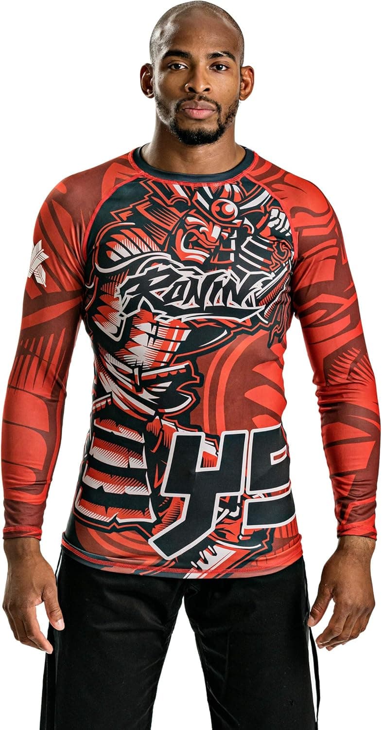Ronin Yoroi Long Sleeve Rash Guard – Jiu Jitsu MMA Surf BJJ Shirt – Samurai Design - Durable High Grade Spandex Blend Fabric