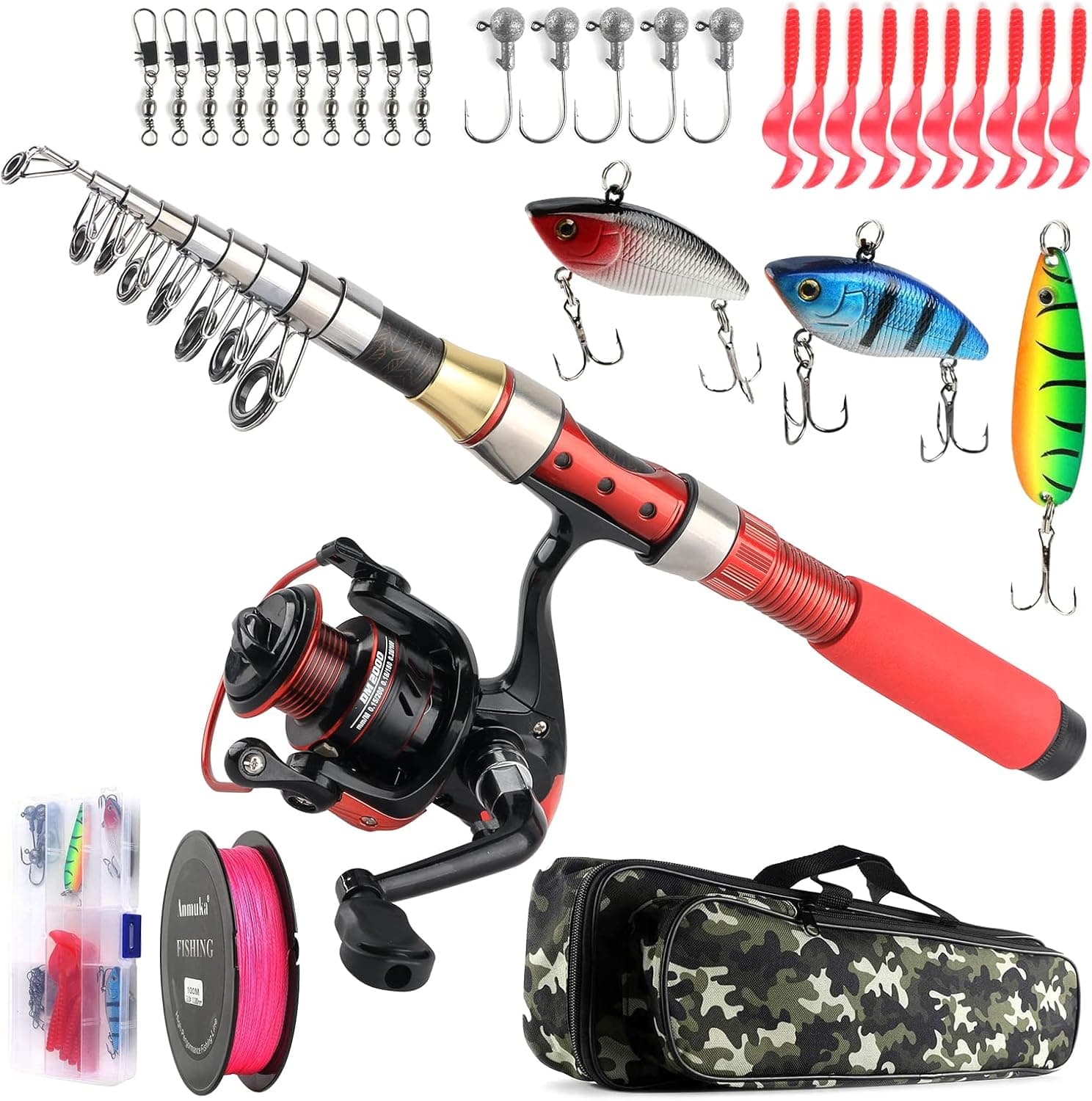Fishing Pole Set,Fishing Rod and Reel Combos,Ultralight Telescopic Fishing Rod+Spinning Reel+Spincast Baits+Fishing Line with Portable Tackle Box for Boys Girls Youth Anglers Freshwater Saltwater