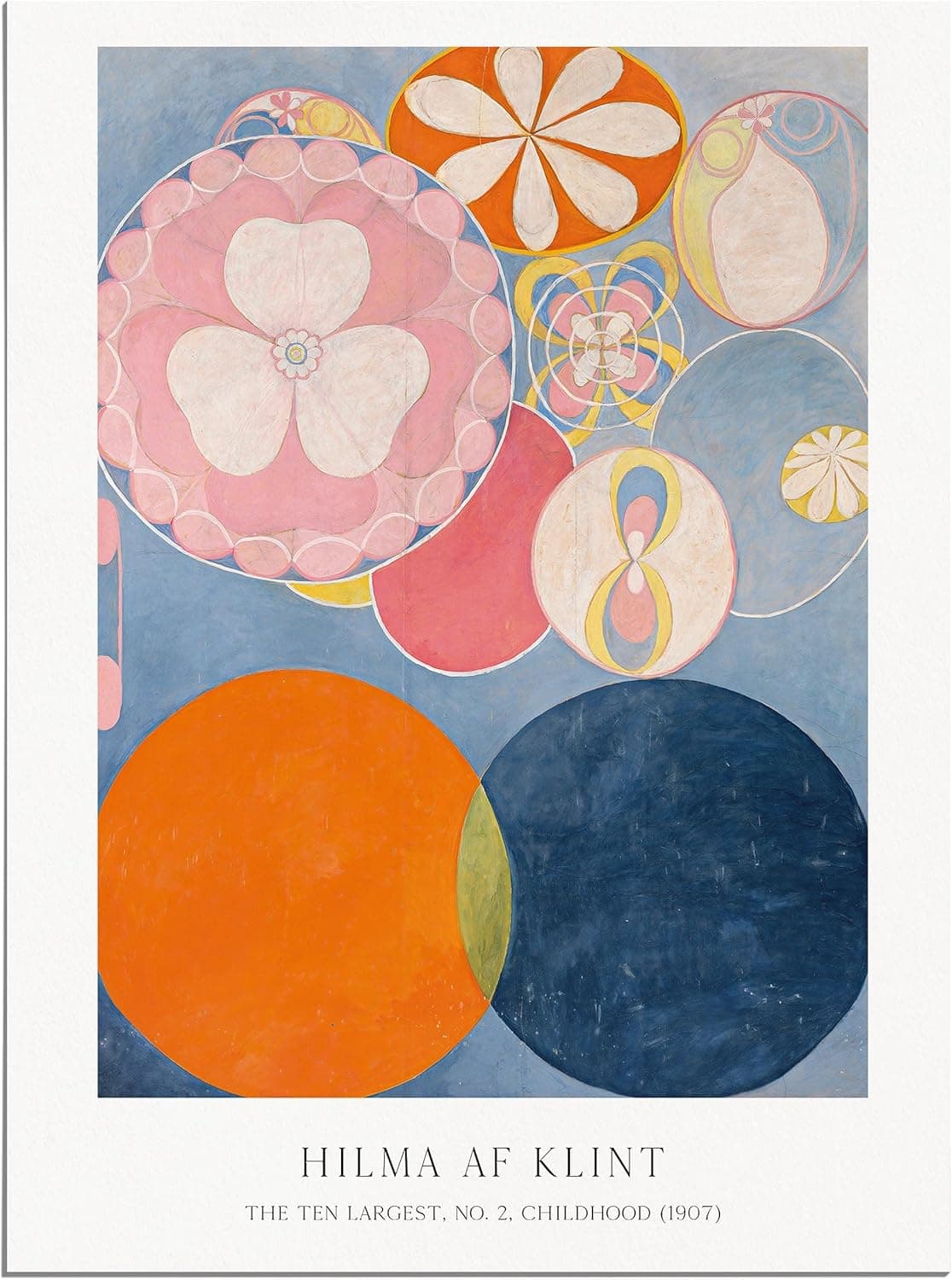 Hilma Af Klint Print - 18" x 24" - UNFRAMED, The Ten Largest, No. 2, Childhood (1907), Museum Poster, Vintage Exhibition Wall art, Orange and Blue Color, Swedish Artist Painting, Colorful Abstract, Circle