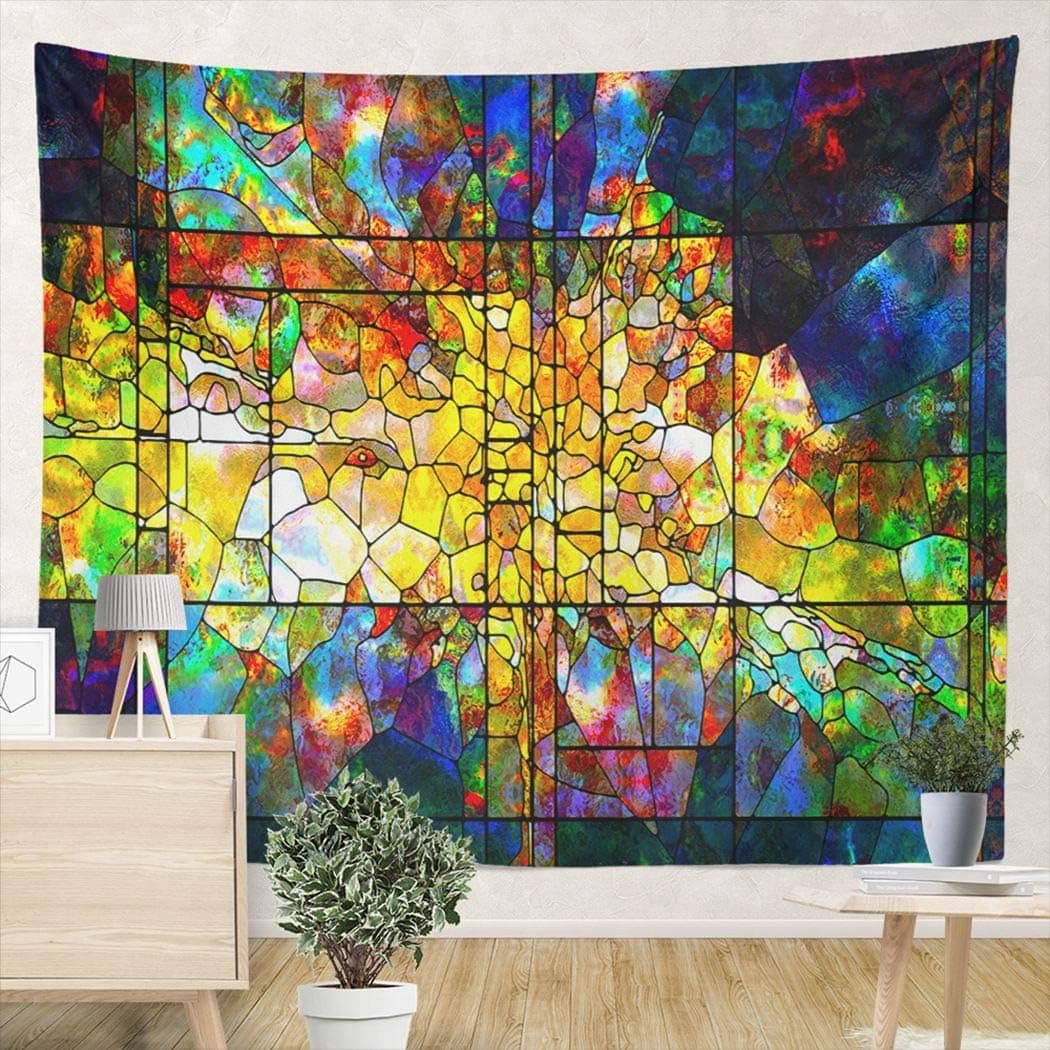TBUFYU Tapestries Stained Glass Series Art Bedroom Living Room Classroom Home Tapestry Decoration Carpet 59.1x51.2 Inch Wall Hanging