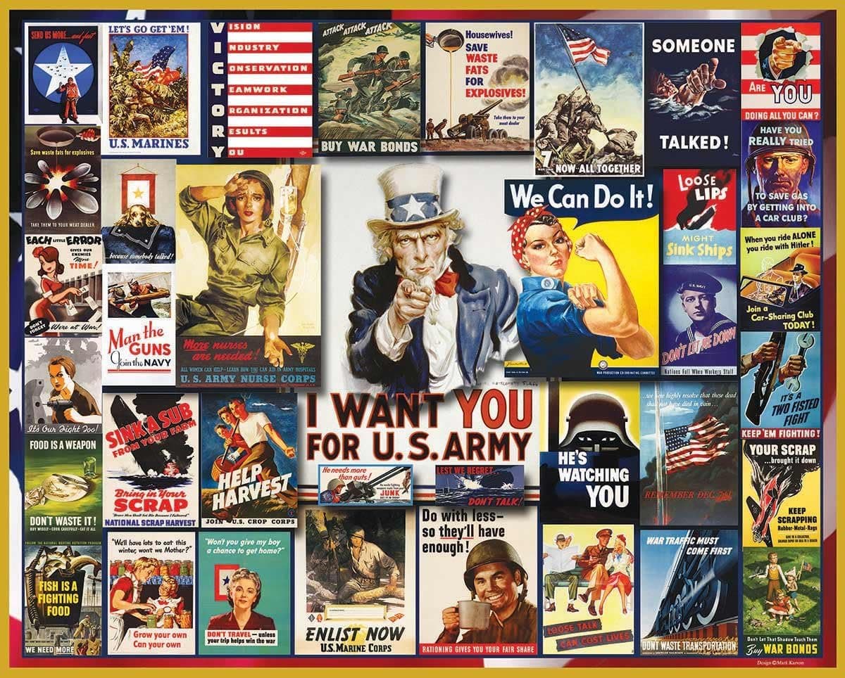White Mountain Puzzles WWII Poster Collage - 1000 Piece Jigsaw Puzzle