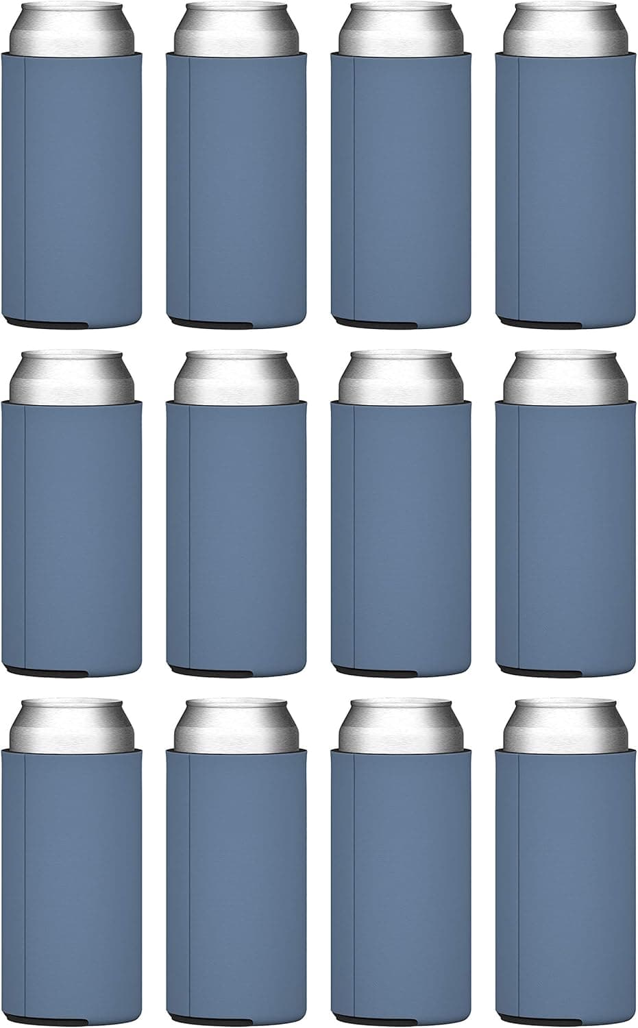 TahoeBay Slim Can Cooler Sleeves (12-Pack) Insulated Polyfoam, Scuba Knit Polyester Fabric Thermocoolers for 12oz Tall Skinny Beverage Cans - Blank Design, Ready for Printing (Steel Blue)
