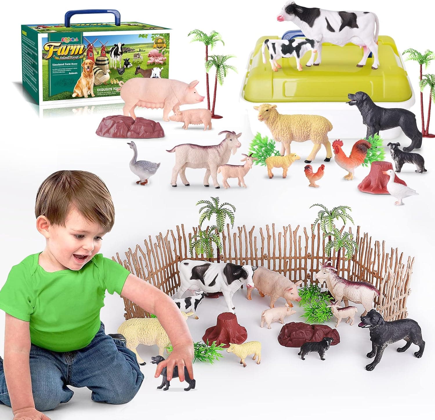 EnAuRoL 35 PCS Farm Animals Toys for Toddlers 3 Years Old Boys and Girls Realistic Animal Figures Playsets Toys for Kids 3~8 Christmas Birthday Gift