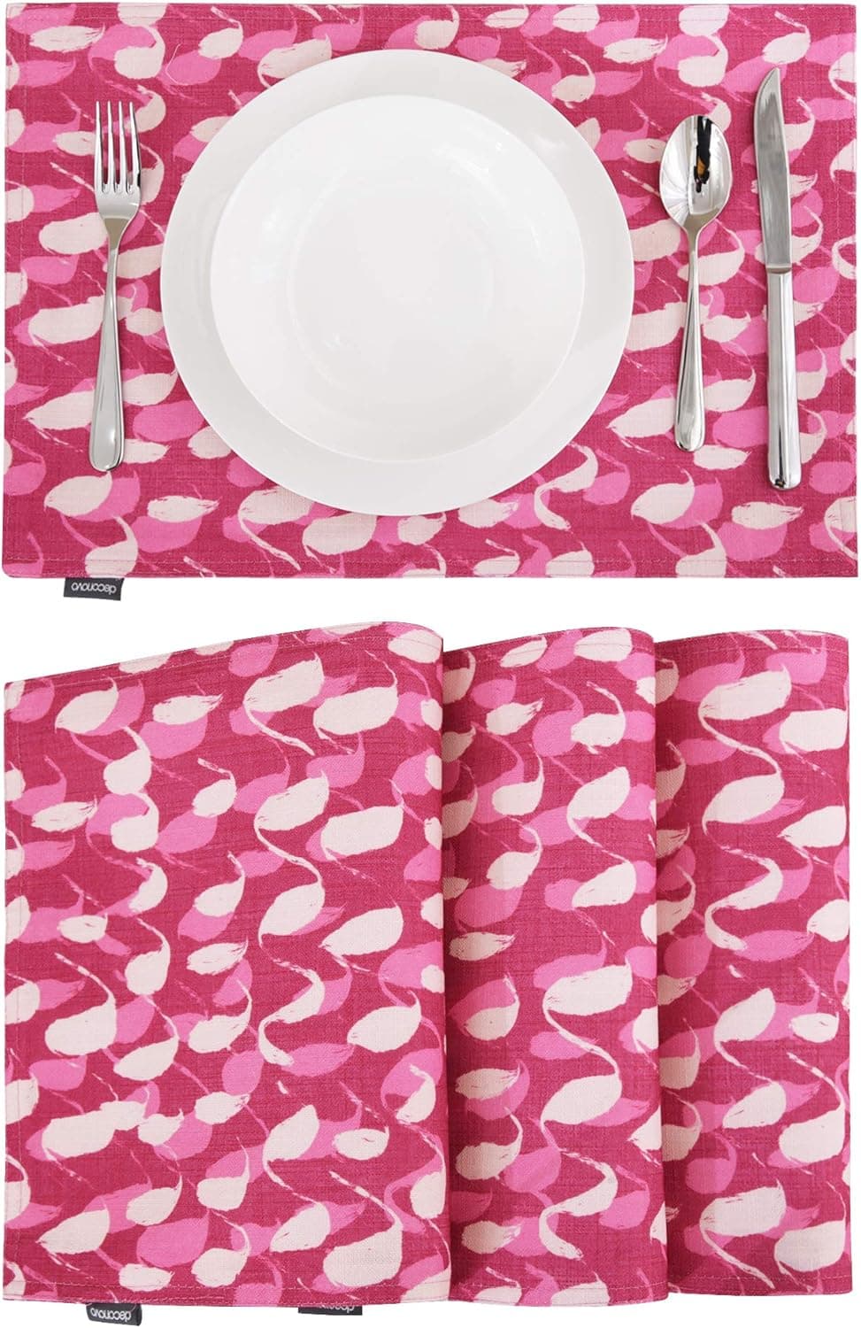 Deconovo Loop Pattern Printed Place Mats Double-Faced Faux Linen Place-mats Water Resistant Table Mats for Kitchen Table Rose Red 12x18 Inch Set of 4