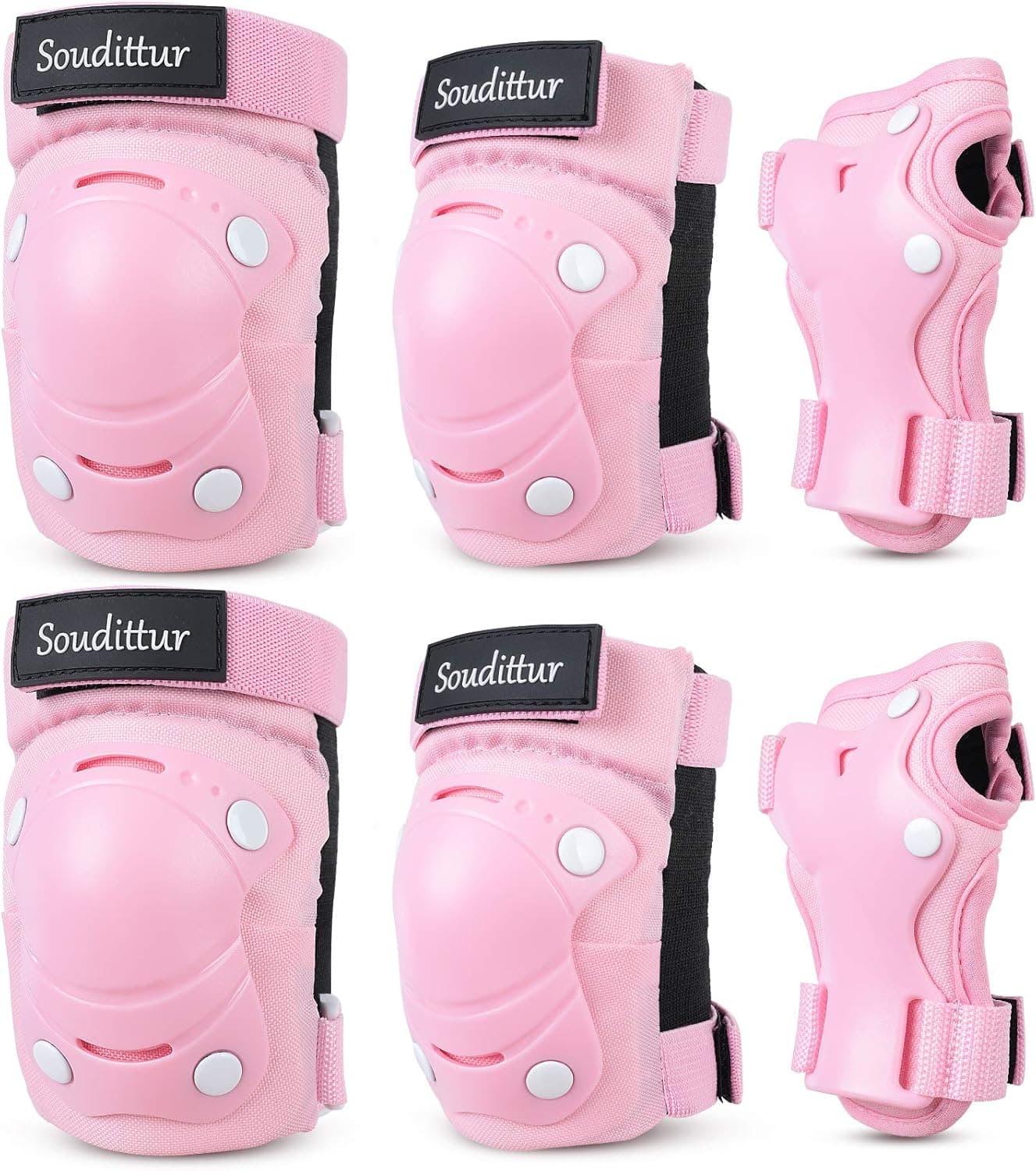 Soudittur Kids Protective Gear Set with Knee Pads Elbow Pads Wrist Guards, Weight for 22-100lb, for Bike, Cycling, Roller Skating, Skateboard, Cycling, Inline Skating