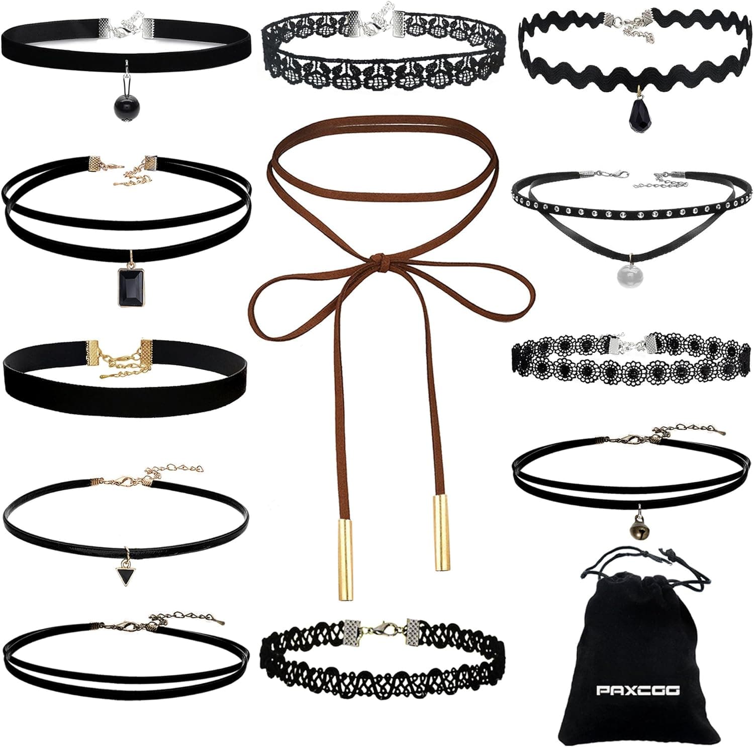 Paxcoo 25Pcs Black Chokers Necklaces Velvet Tattoo Neck Cute Chocker for Women Ladies Teen Girls Kids Christmas Valentine's Day Happy New Year and Other Festival Gift (12 Pack)