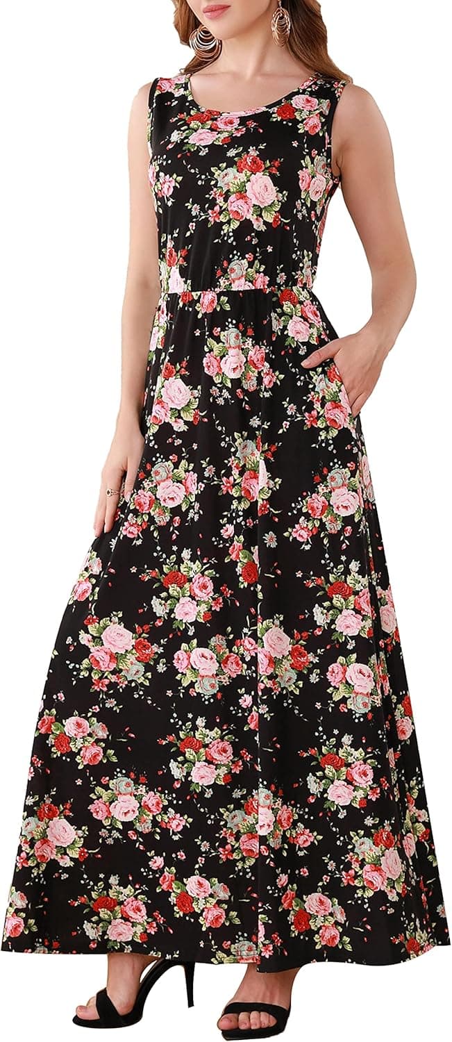 Aphratti Women's Sleeveless Casual Floral Summer Long Tank Sun Maxi Dress