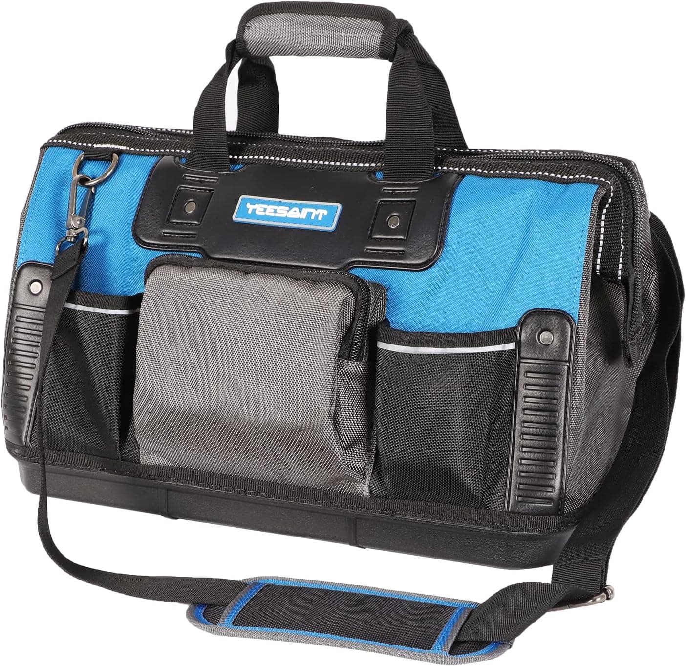 YEESAINT Wide Mouth Tool Bag,17-Inch Heavy Duty Tool Storage Bag,Waterproof Molded Bottom,Tool Organizer Bag Inside Pockets,Adjustable Shoulder Strap with Reflective Strips