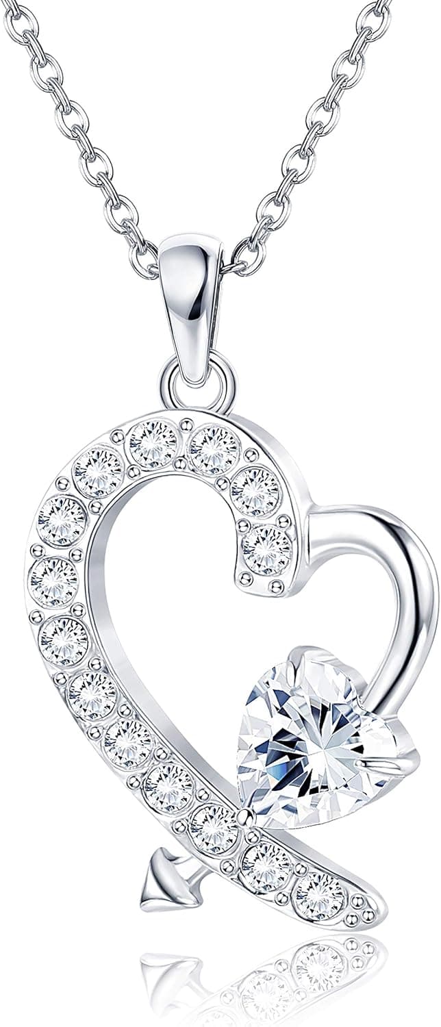 Sllaiss 925 Sterling Silver Love Heart Necklaces for Women Heart Shape Austrian Crystal Pendant Necklaces Mother's Day Gifts