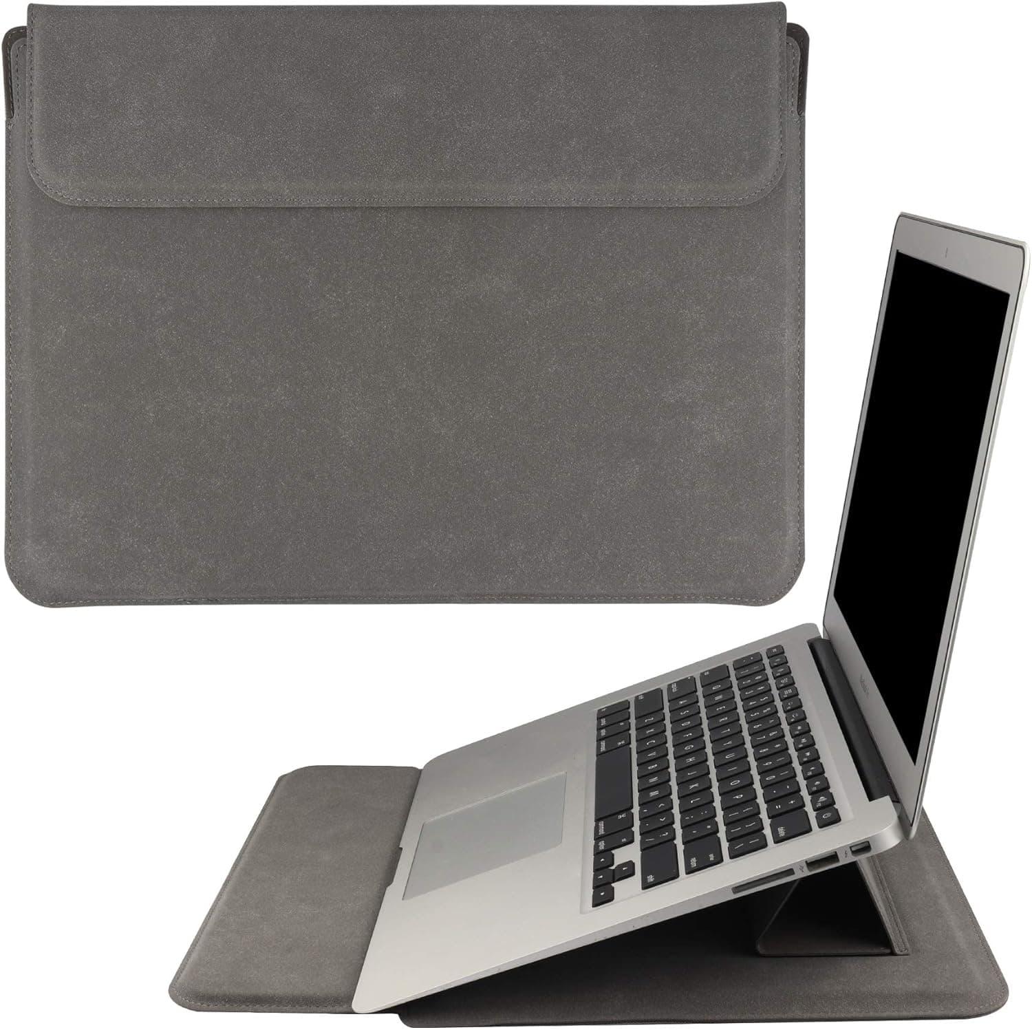 HoYiXi 14 Inch Laptop Sleeve Case PU Leather Case Compatible with New MacBook Pro 14 2021/HUAWEI MateBook 14 2021/HP Chromebook 14''/Dell Latitude 14/13.5'' Surface Laptop 3, Sleeve Pouch Dark Gray