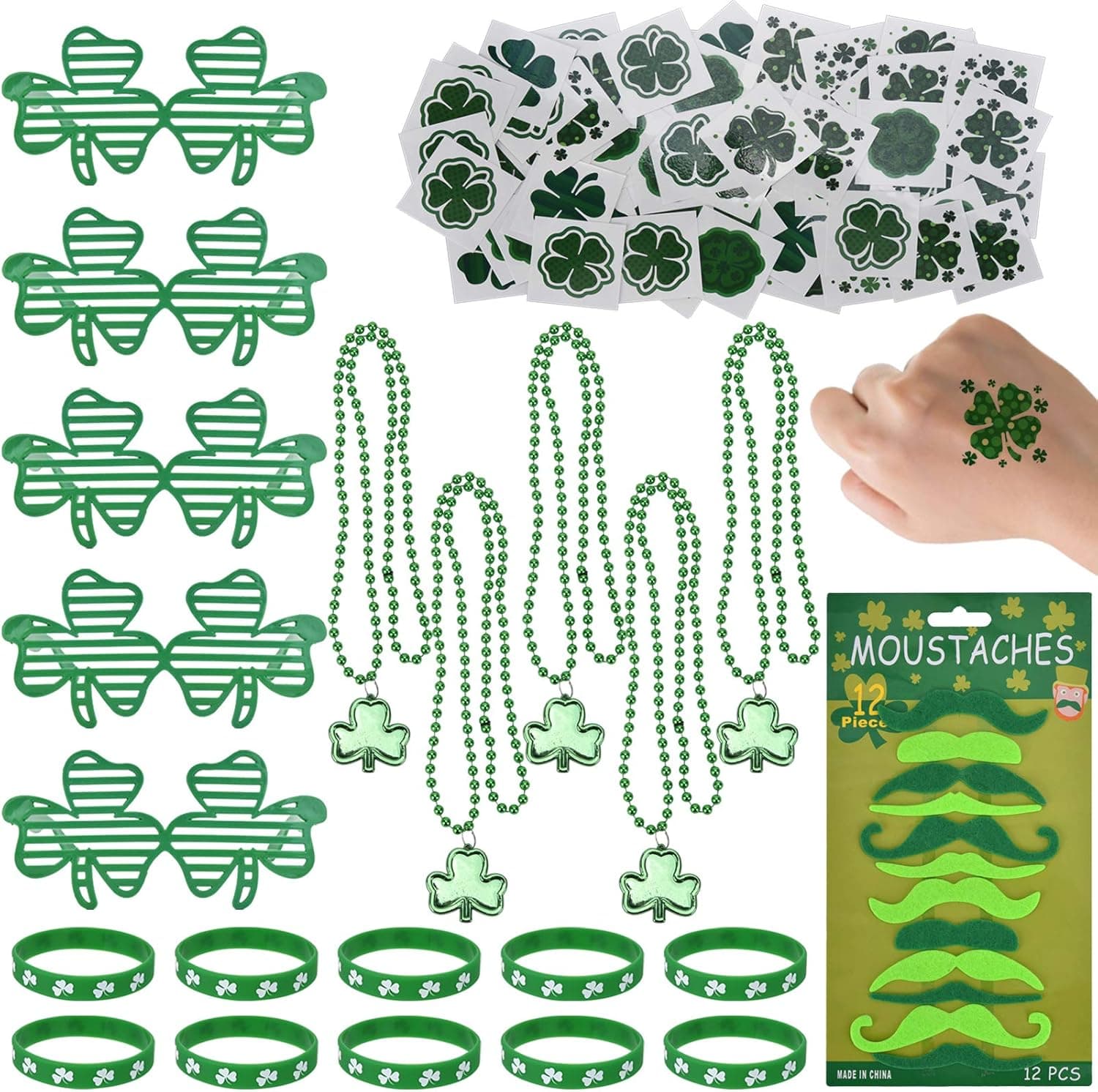 Linkbro 1040Pcs Special St. Patrick's Day Party Favors, St Patricks Day Face Stickers, Glasses, Beards, Necklaces and Shamrock Bracelets, St. Patricks Day Accessories, Great Party Decoration Supplies--Linkbro 1040Pcs Special St. Patrick's Day Party Favors, St Patricks Day Face Stickers, Glasses, Beards, Necklaces and Shamrock Bracelets, St. Patricks Day Accessories, Great Party Decoration Supplies