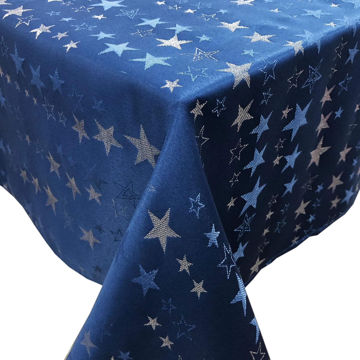 CAIT CHAPMAN HOME COLLECTION Festive Blue White Starring Sky Metallic Jacquard Woven Tablecloth (60"x84")