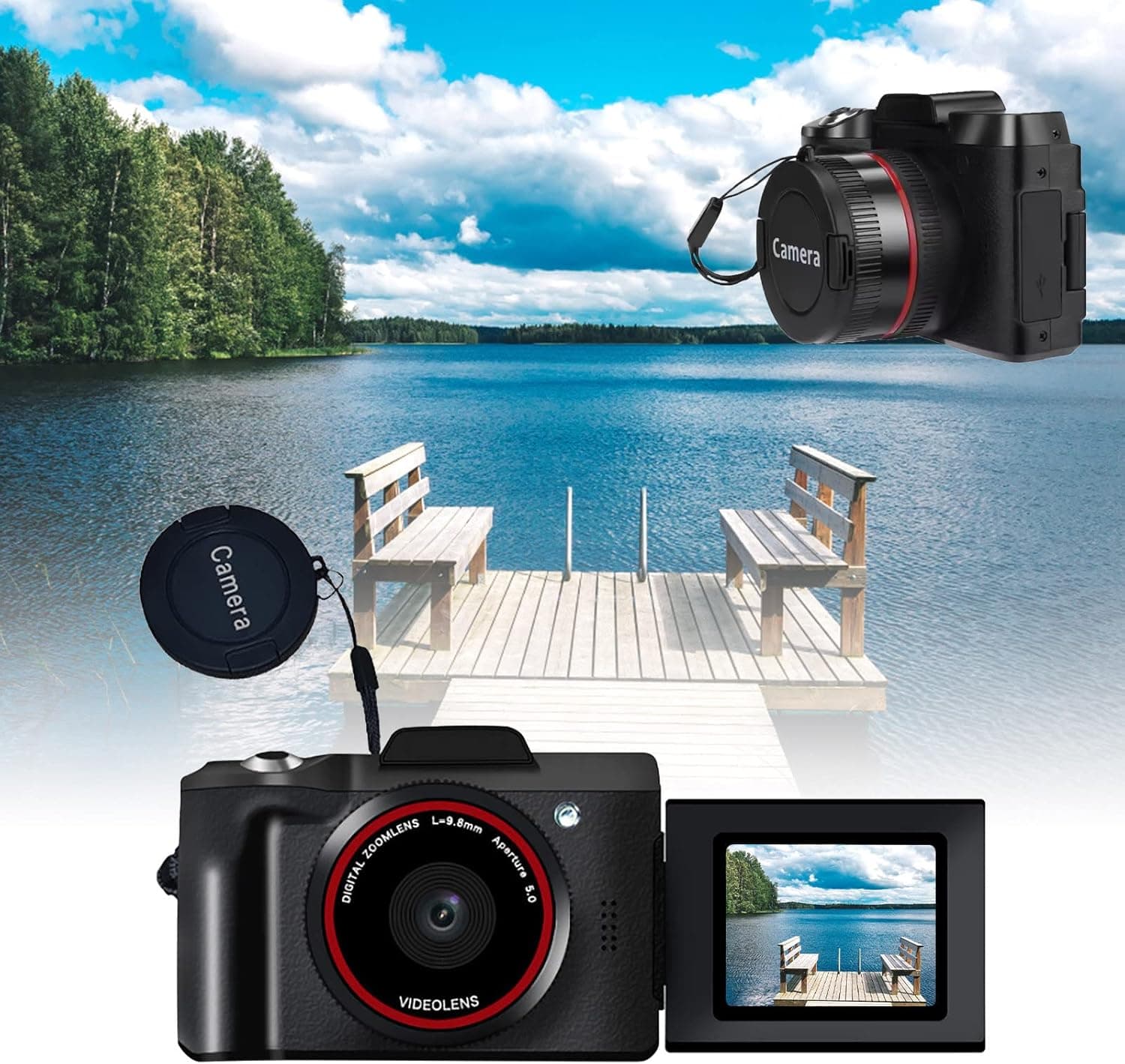 Kmonabie Digital SLR Cameras for Photography, HD Flip Screen Selfie SLR Camera 16 Megapixel 2.4 Inch Flip Screen Micro SLR Camera, 16 Times Digital Zoom, Electronic Anti-Shak