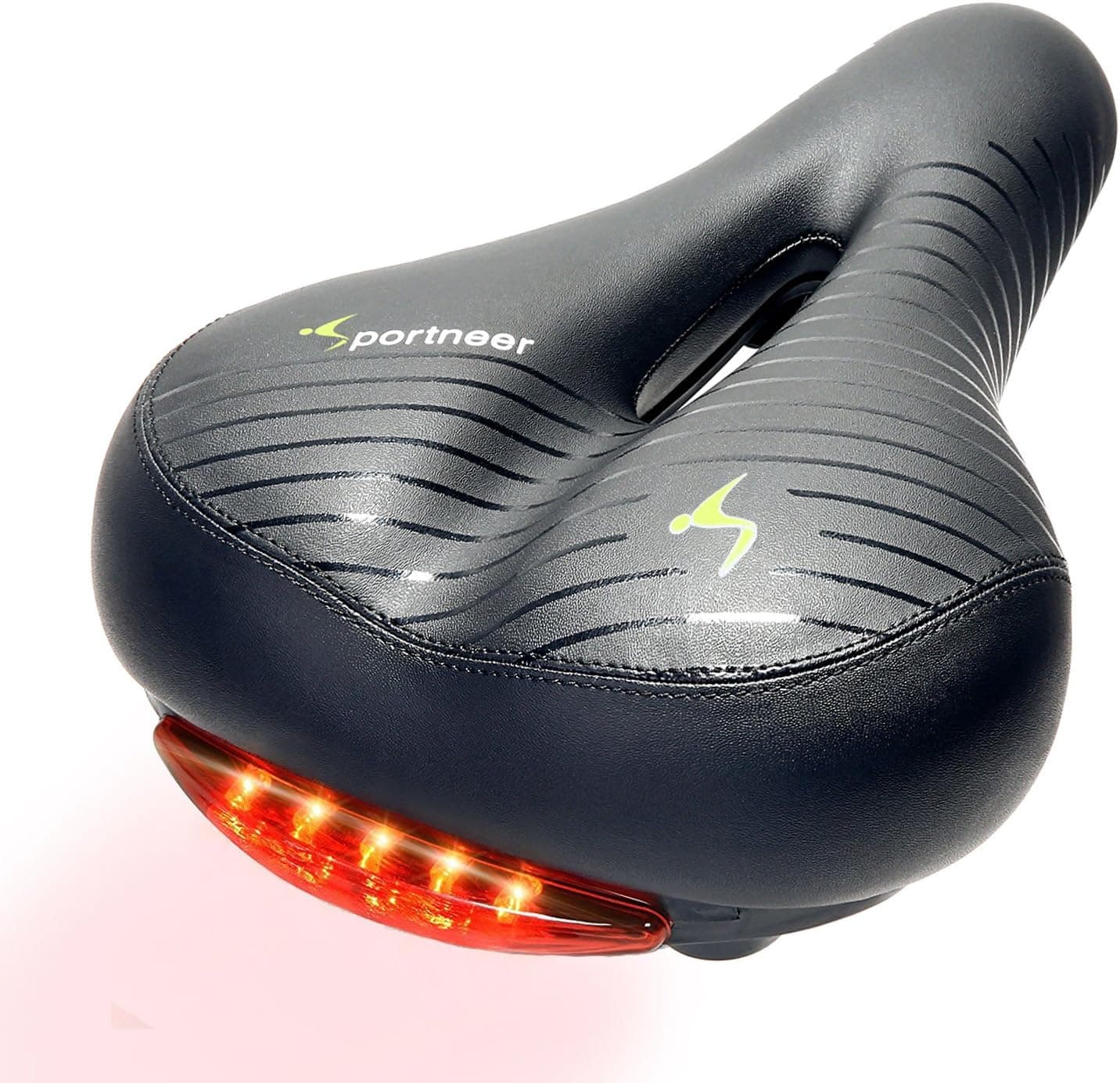 Bike Seat Sportneer Comfortable Bike Saddle, Soft Foam Padded Wide Bicycle Cushion with Taillight for Men Women, Waterproof