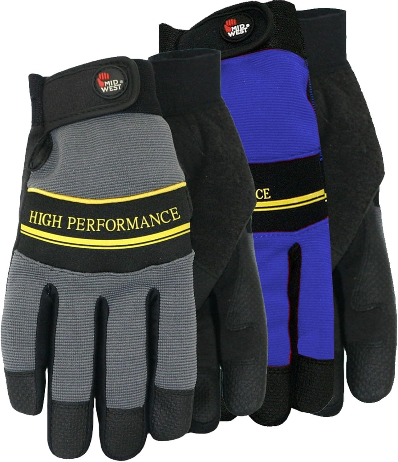 Midwest Gloves & Gear B00EARDAL0 HP305P02-L-AZ-6 High Performance Synthetic Leather Work Glove, 2-Pack, Large, Blue/Grey