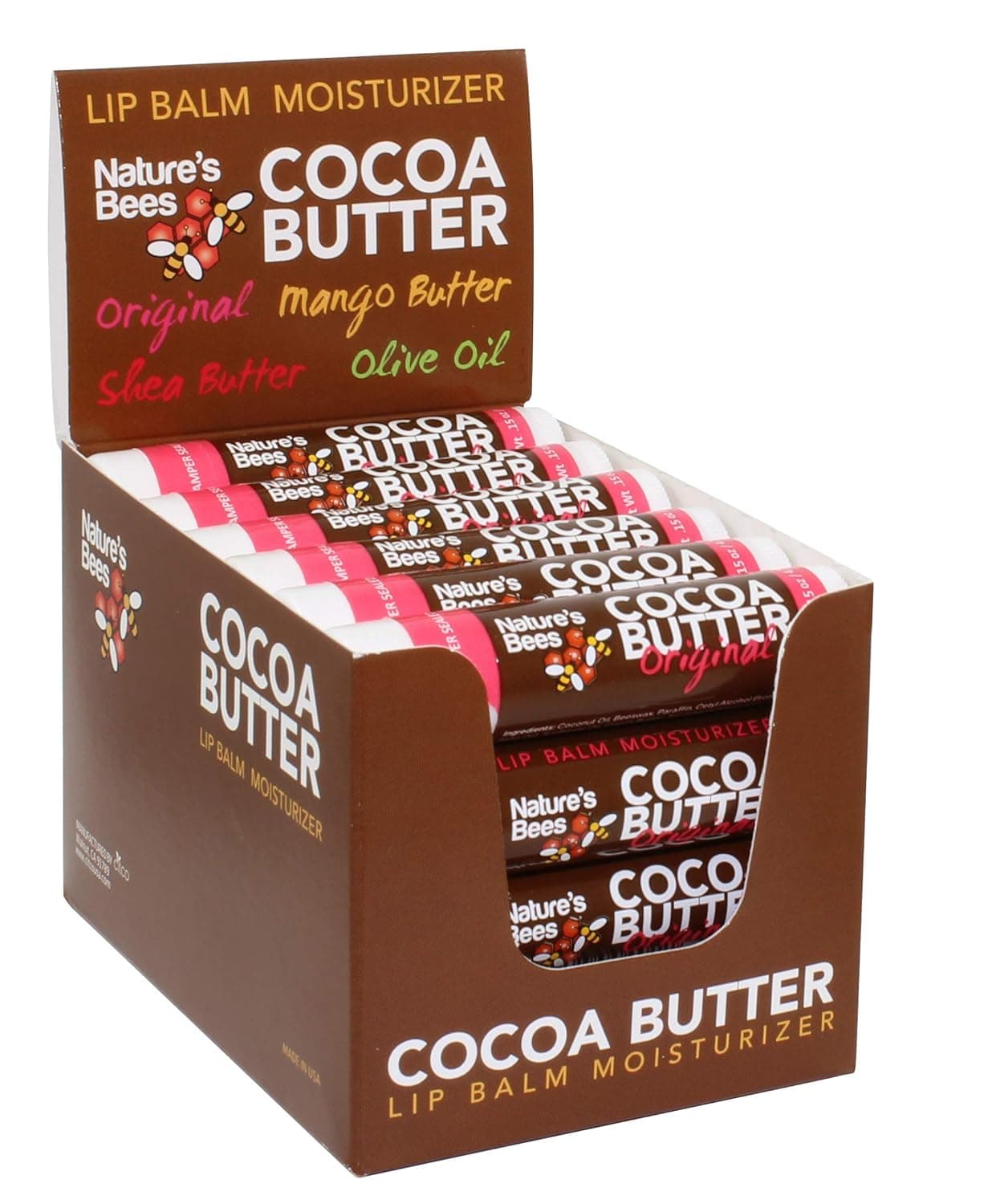 Nature's Bees, Cocoa Butter Lip Balms, Lip Moisturizer Treatment - Pack of 24, Original
