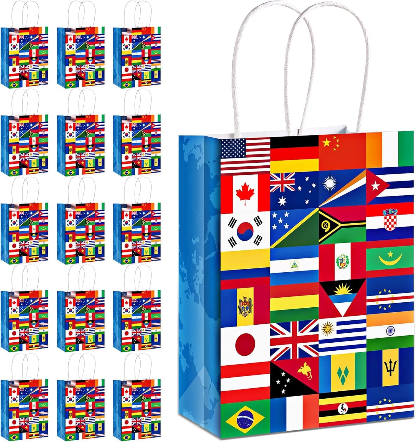 16 Pack International Flag Bags Flag Party Gift Bags World Country Flag Goody Bags Flag of the World Decoration Supplies for Soccer Sports, Opening, Beer Festival Events Celebration Supplies