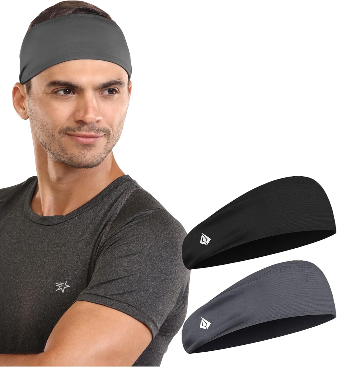 Mens Headbands - Sweat Head Bands for Workout, Cycling, Baseball, Football, Gym, Exercise, Running, Basketball, Yoga, Tennis - Moisture Wicking Sports Athletic Stretch Performance Sweatband & Hairband