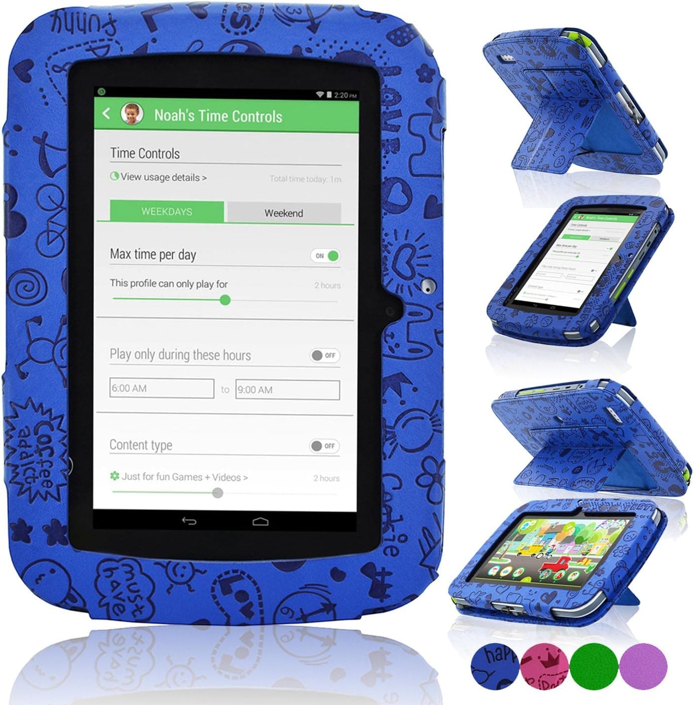 ACdream Leapfrog Epic Case, PU Leather Cover Case for Leapfrog Epic 7" Android-Based Kids Tablet 16GB (NOT FIT Other Device), Blue Pattern