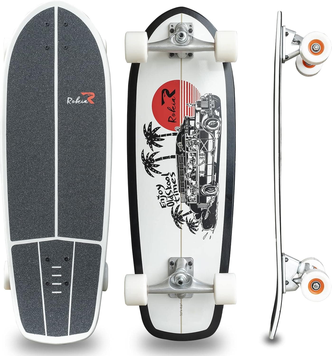 Rokia R Surf Skateboard,High-Density 7 Layer Canadian Maple Deck Skateboards ,30"x 9.7" Long Boards Skateboard for Cruising and Carving.