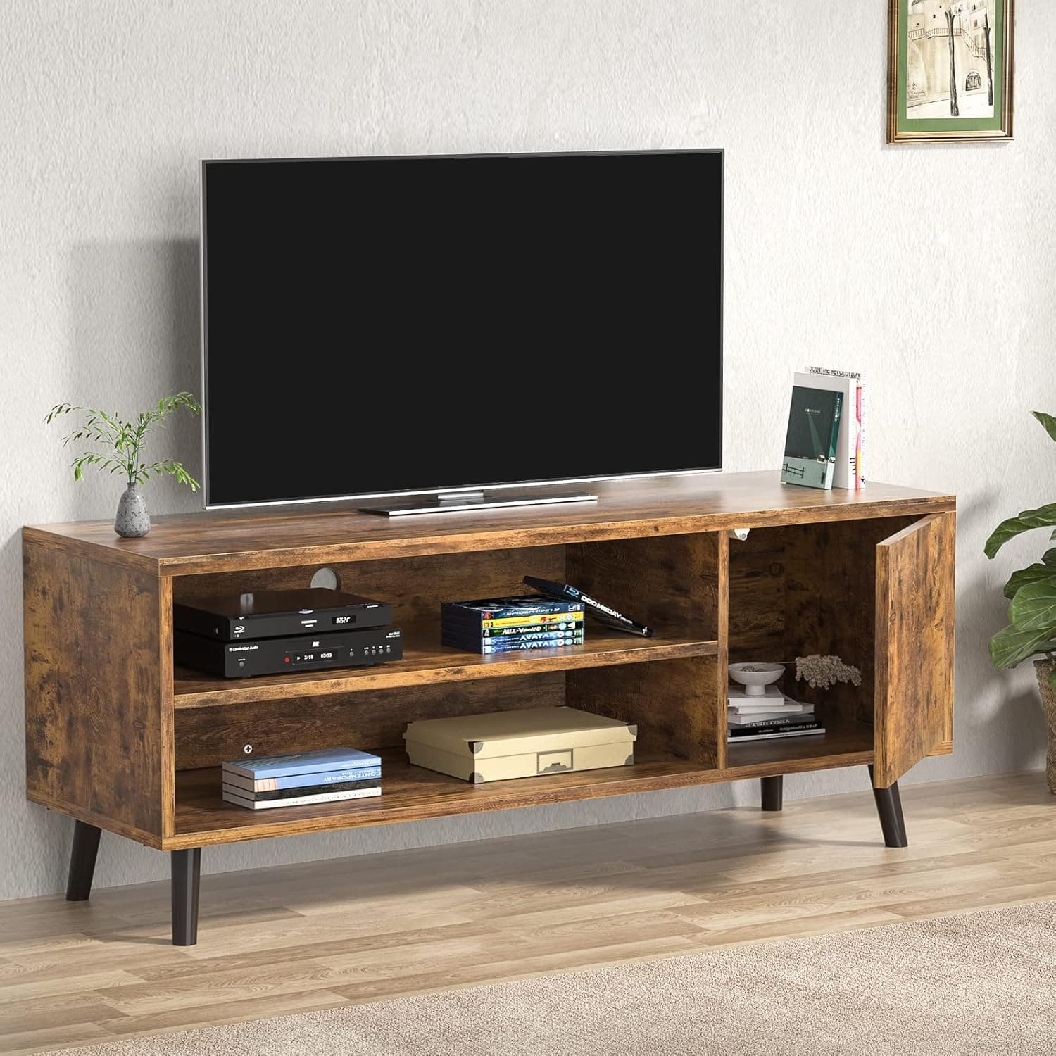 Homfio TV Stand for TV, 2-Tier TV Console Stand Storage Entertainment Center and Cabinet Industrial Style TV Console for TVs up to 55" Gaming Consoles Mid Century Wood TV Stand for Living Room Bedroom