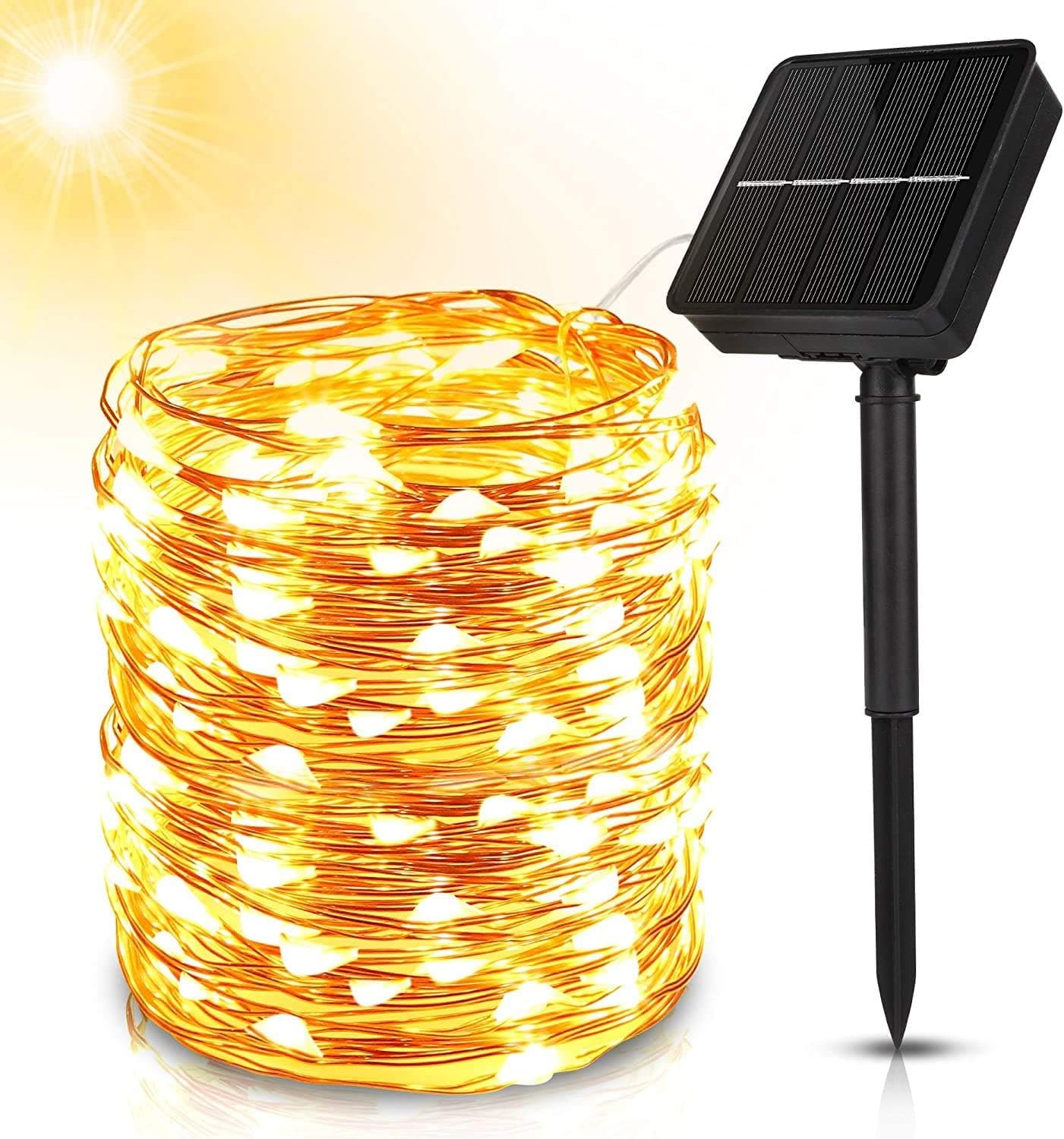 NASHARIA Solar String Lights Outdoor, 66FT 200LED Fairy Lights with 8 Modes Decoration Copper Wire Lights Waterproof Indoor Outdoor Lighting for Patio Yard Trees Christmas Wedding Party
