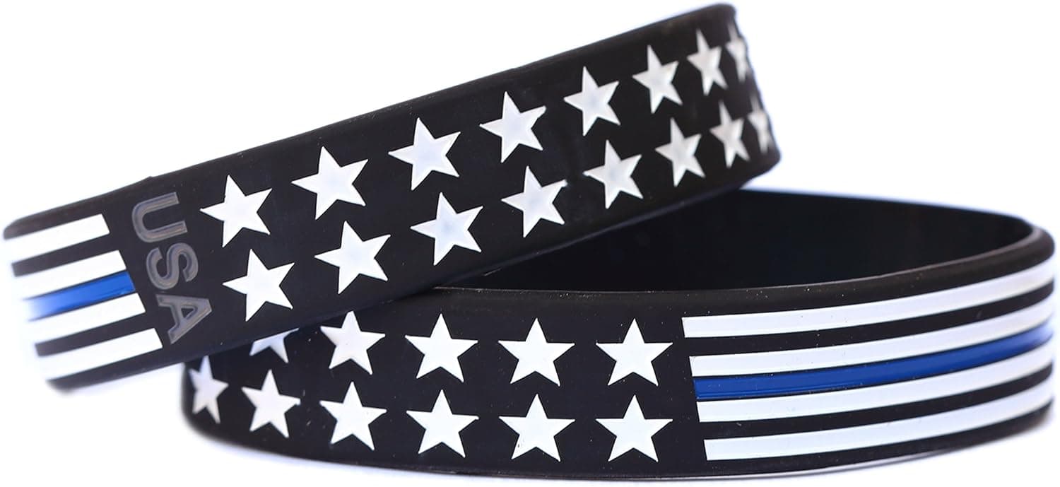 1 Bold USA Flag Thin Blue Line Wristband with Stars and Stripes