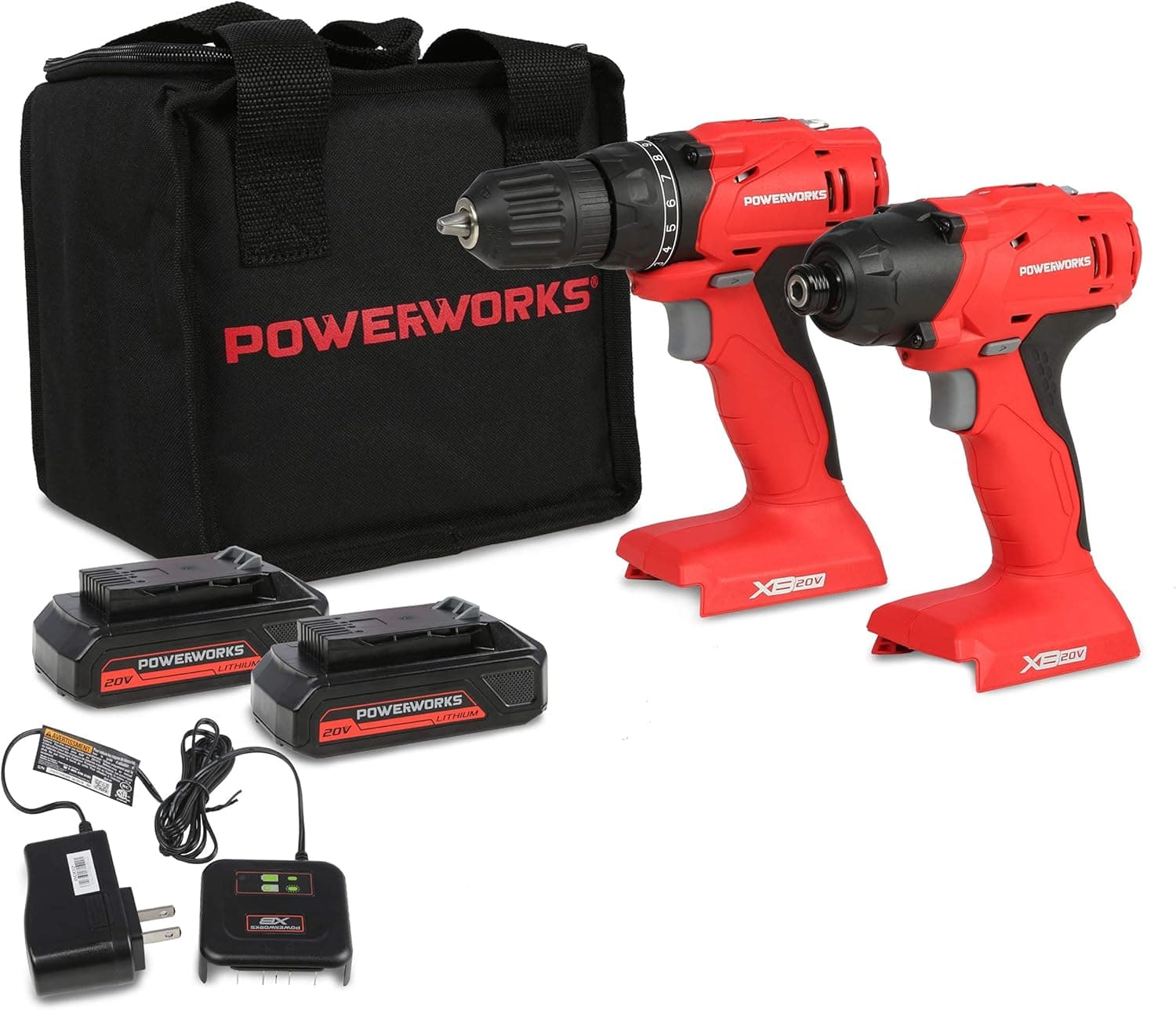 POWERWORKS XB 20V Cordless Impact Driver, 2 Batteries and Charger Included ISG303