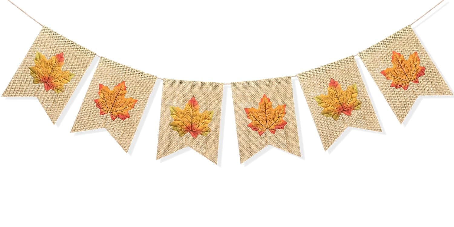 Uniwish Maple Leaf Banner Burlap Sign Happy Fall Y'all Thanksgiving Party Home Decorations, Vintage Rustic Bunting Garland Photo Booth Props
